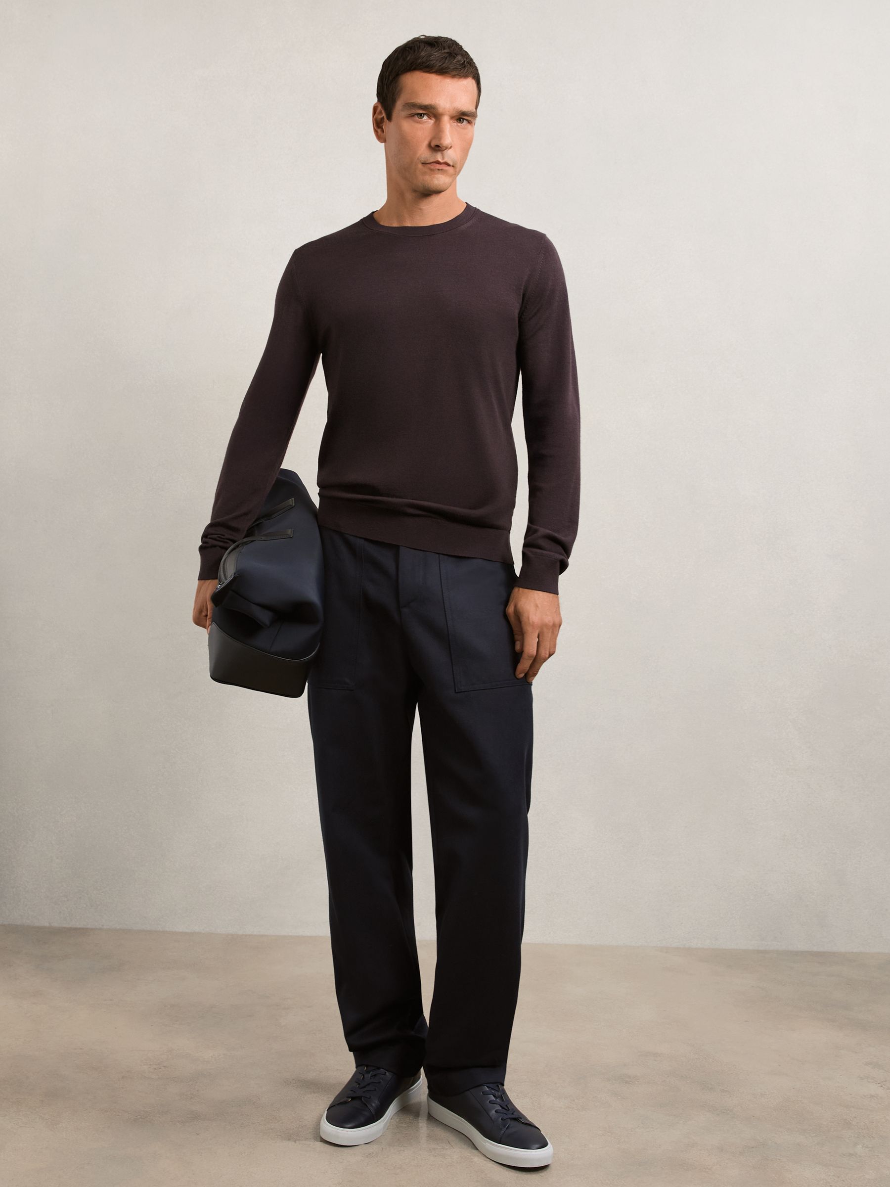 Merino Wool Crew Neck Jumper in Dark Bordeaux - image 3