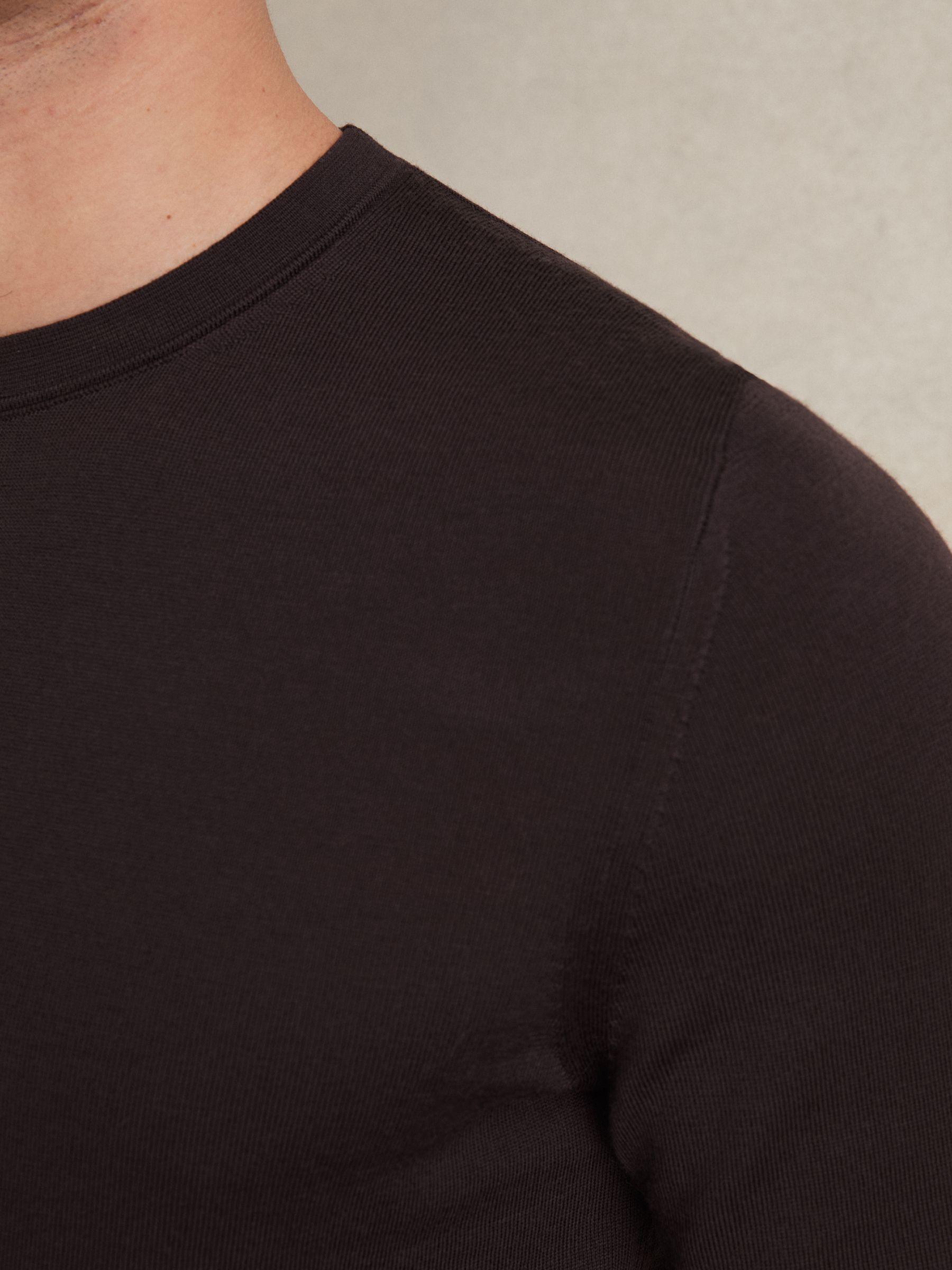Merino Wool Crew Neck Jumper in Dark Bordeaux - Image 4 of 6