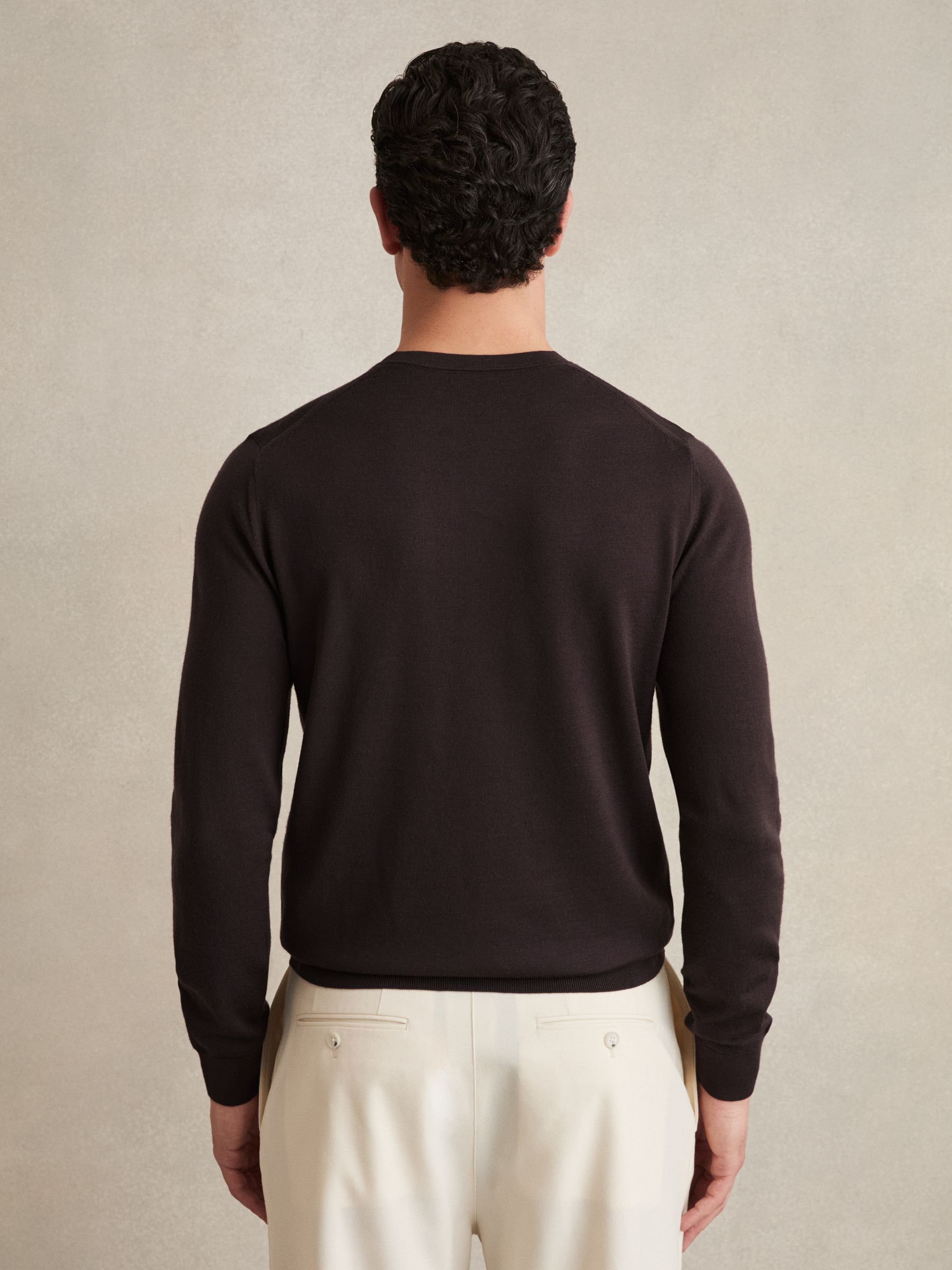 Merino Wool Crew Neck Jumper in Dark Bordeaux - Image 5 of 6