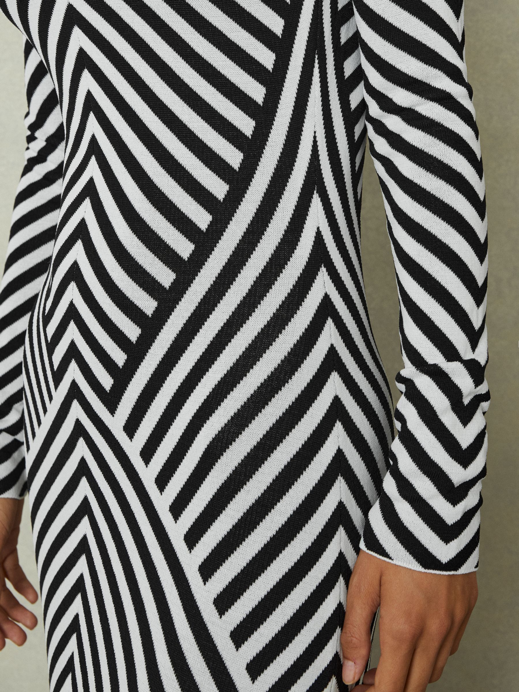 Knitted Striped Midi Dress in Black/Ivory - Image 4 of 6