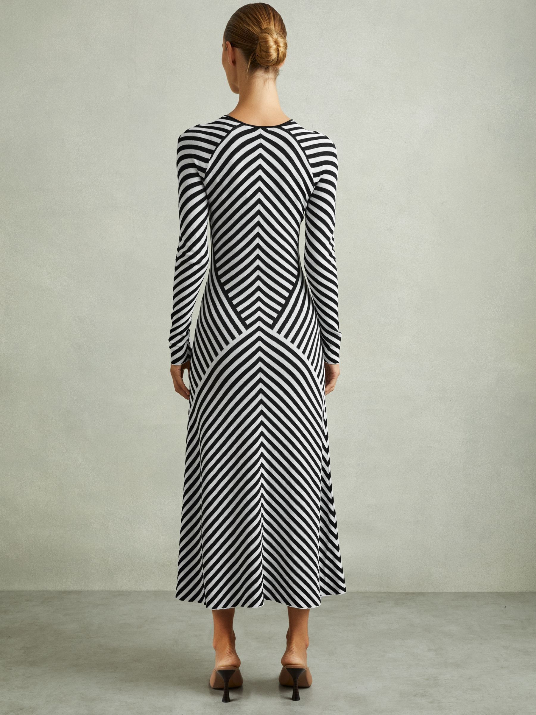 Knitted Striped Midi Dress in Black/Ivory - Image 5 of 6