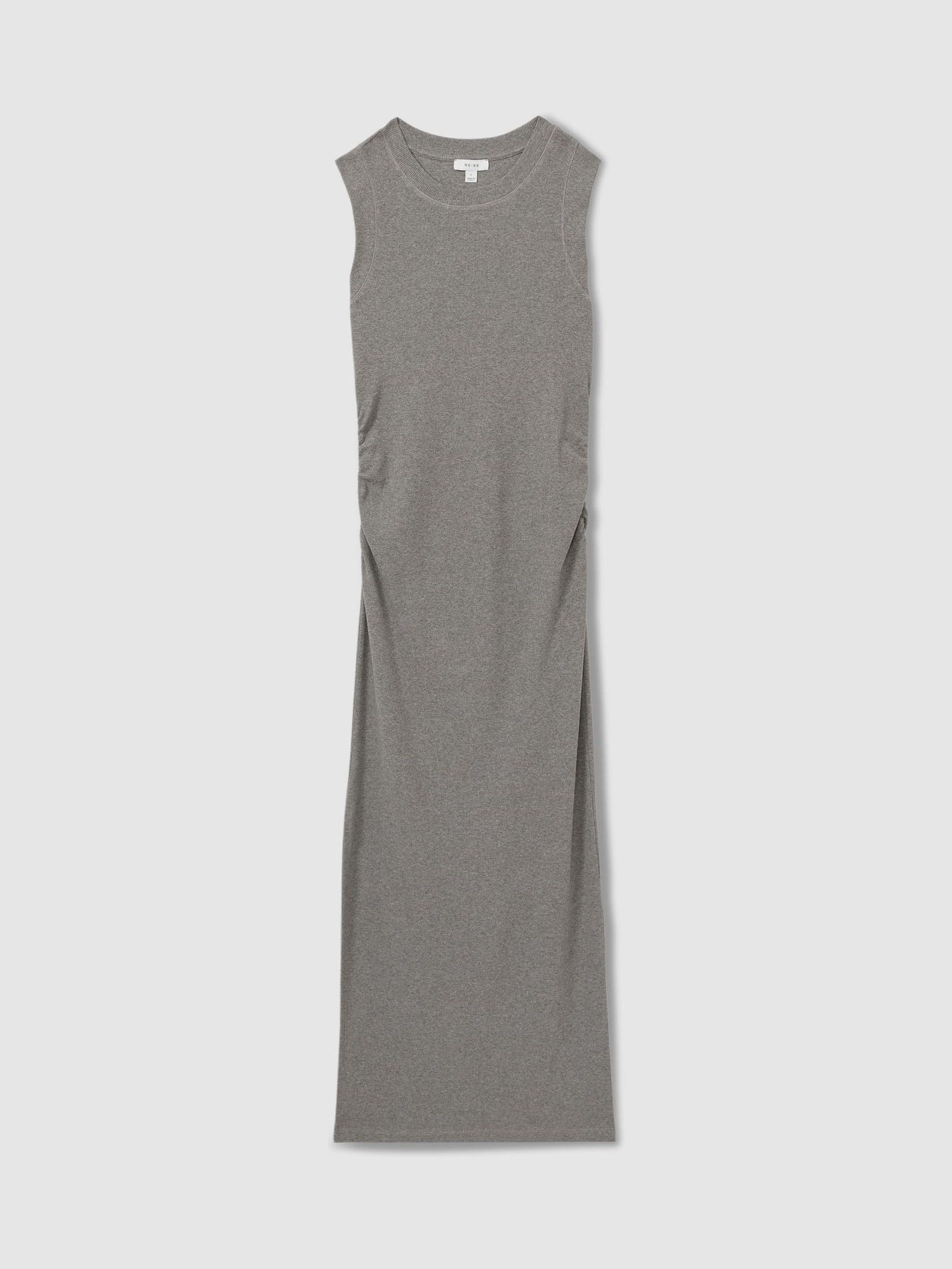 Ribbed Ruched Jersey Midi Dress in Charcoal - Image 2 of 6
