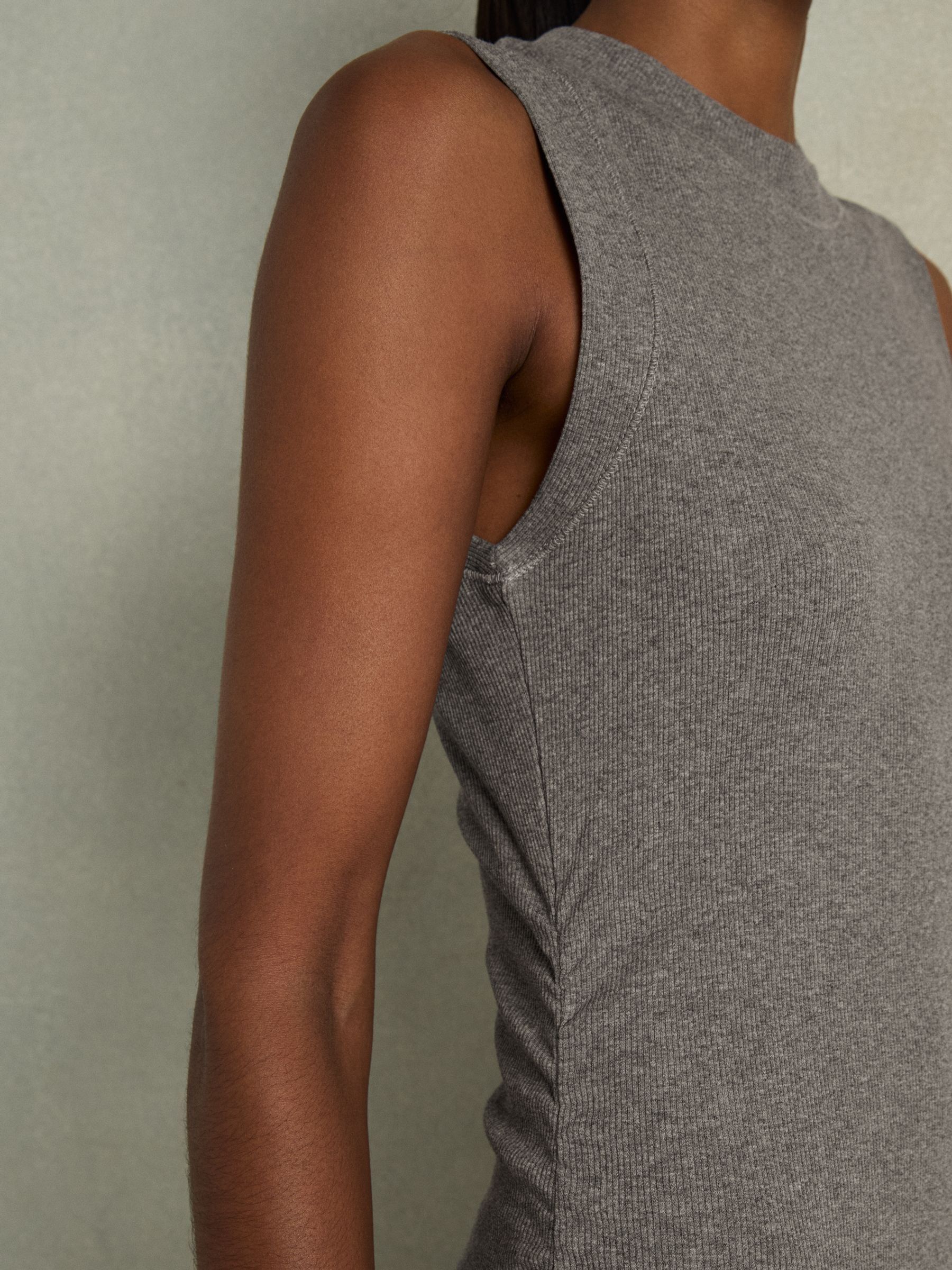 Ribbed Ruched Jersey Midi Dress in Charcoal - Image 4 of 6