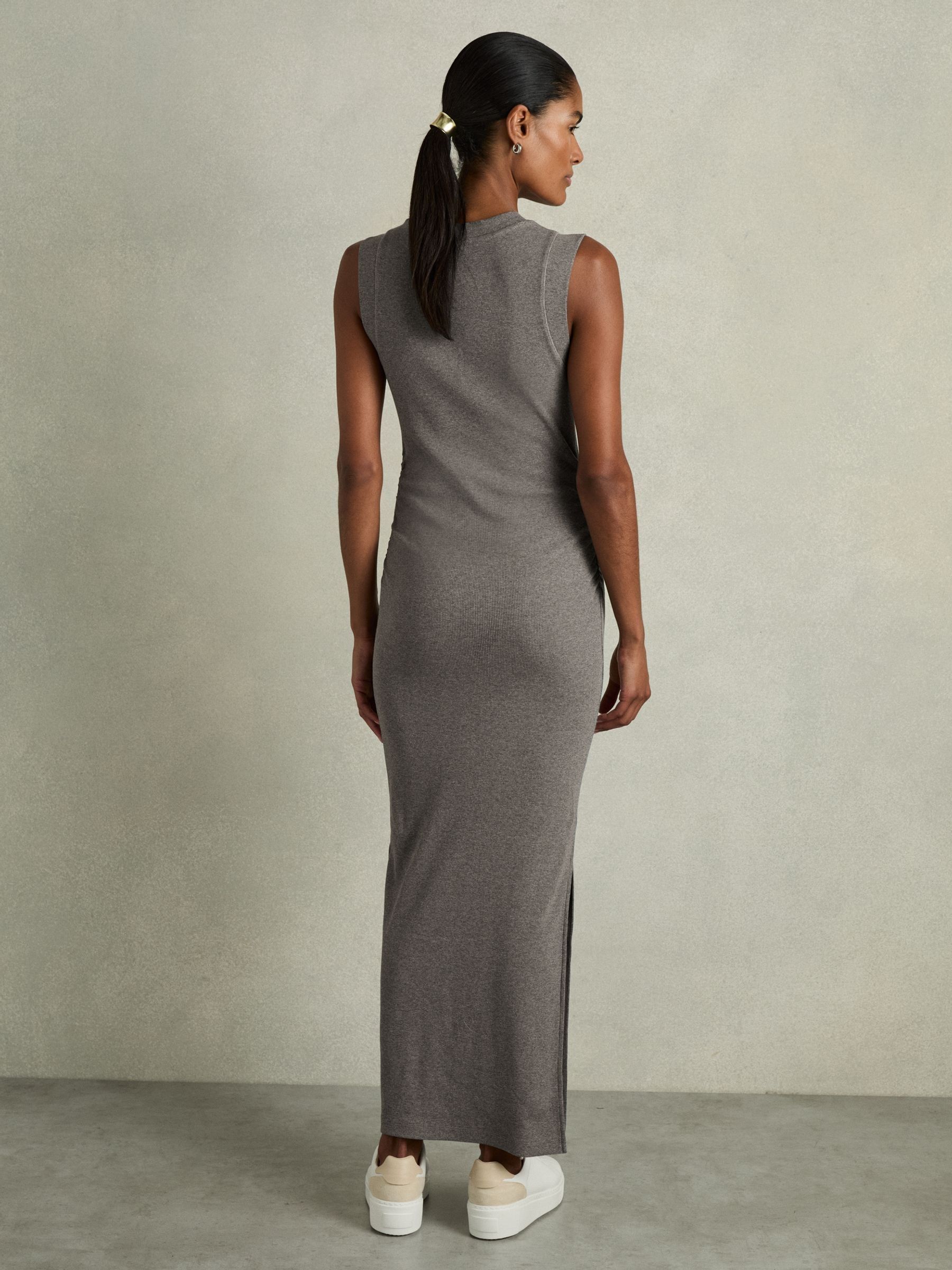 Ribbed Ruched Jersey Midi Dress in Charcoal - Image 5 of 6
