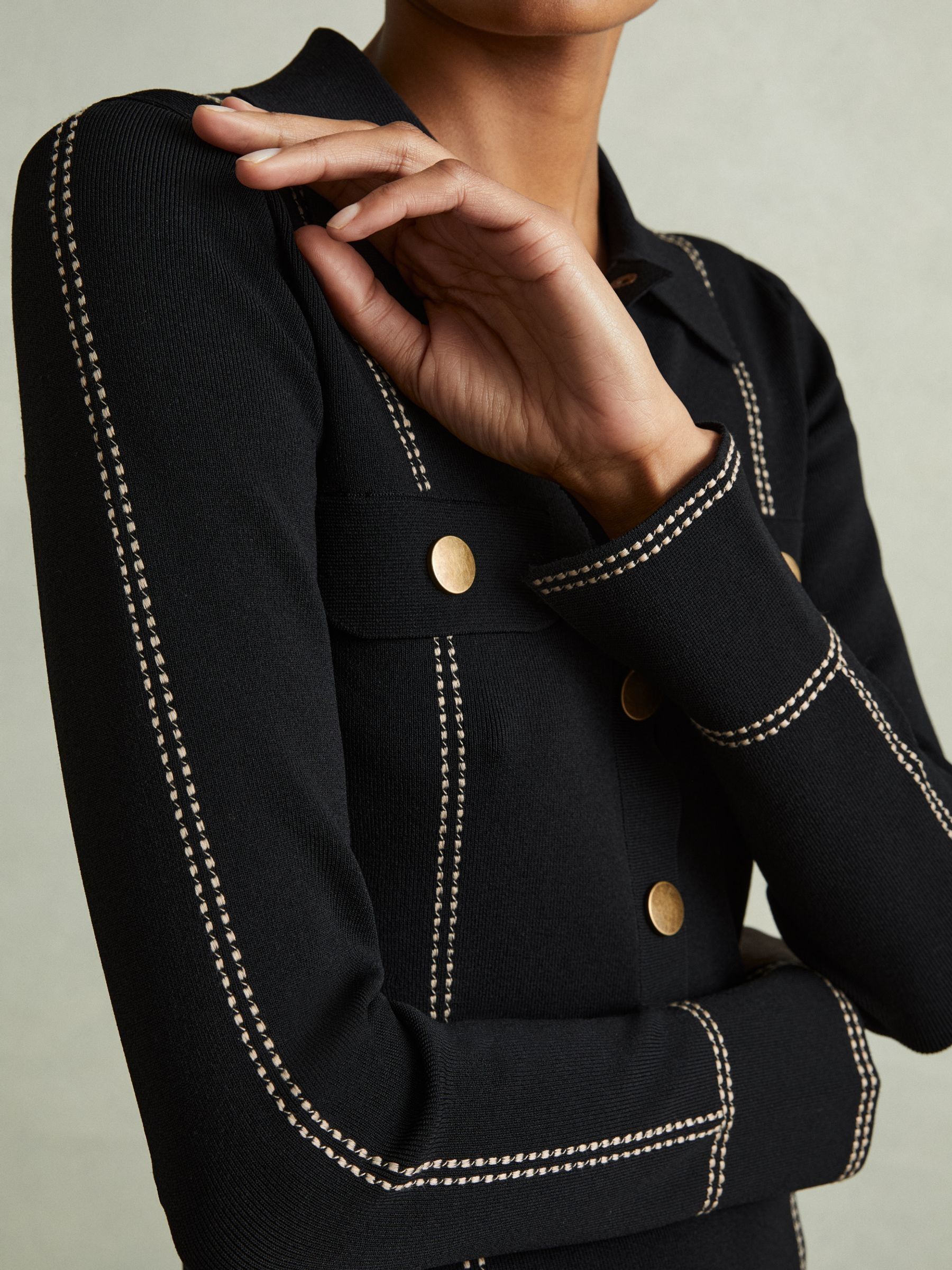 Knitted Contrast Seam Mini Dress in Black - Image 4 of 6