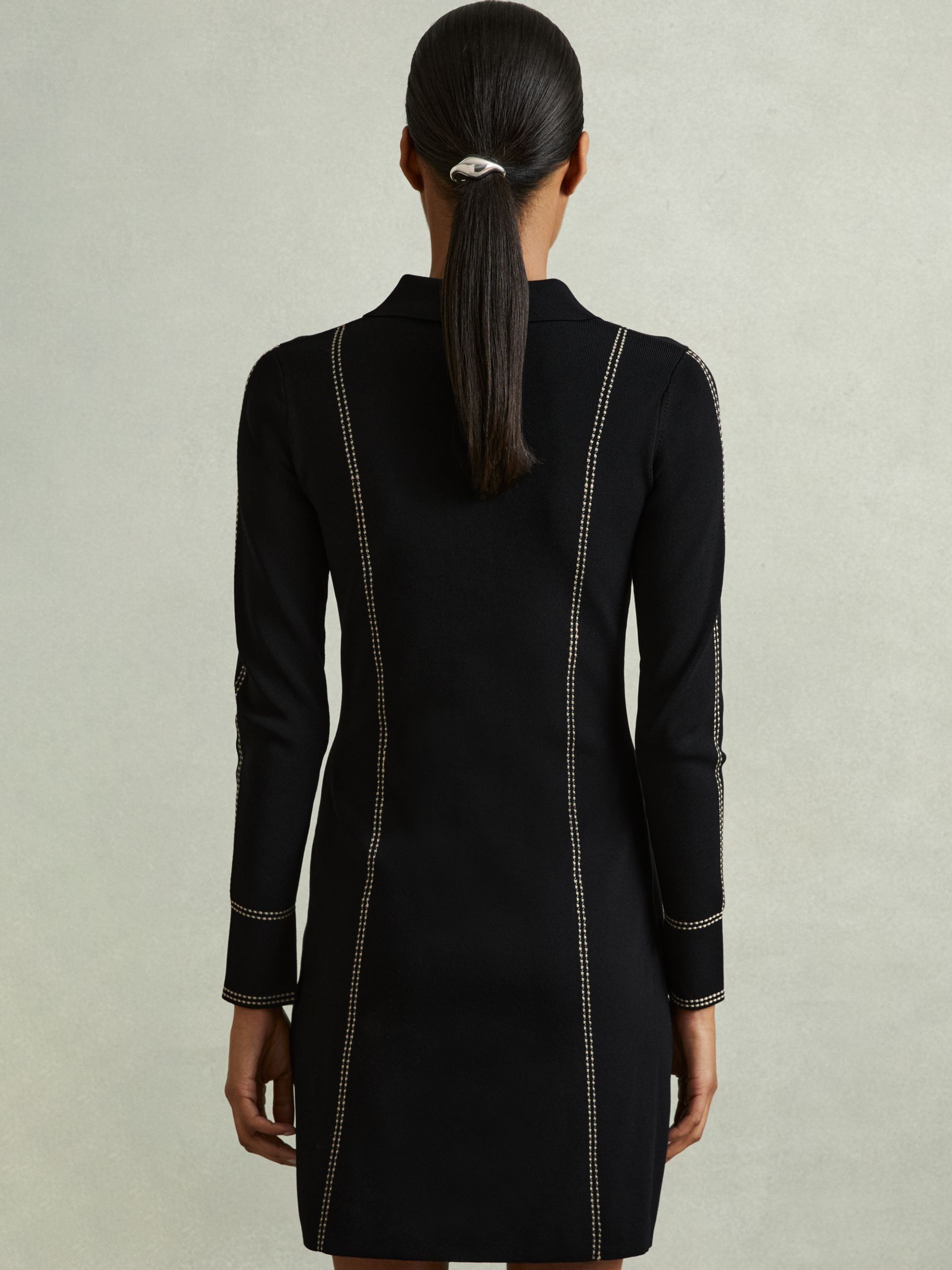 Knitted Contrast Seam Mini Dress in Black - Image 5 of 6