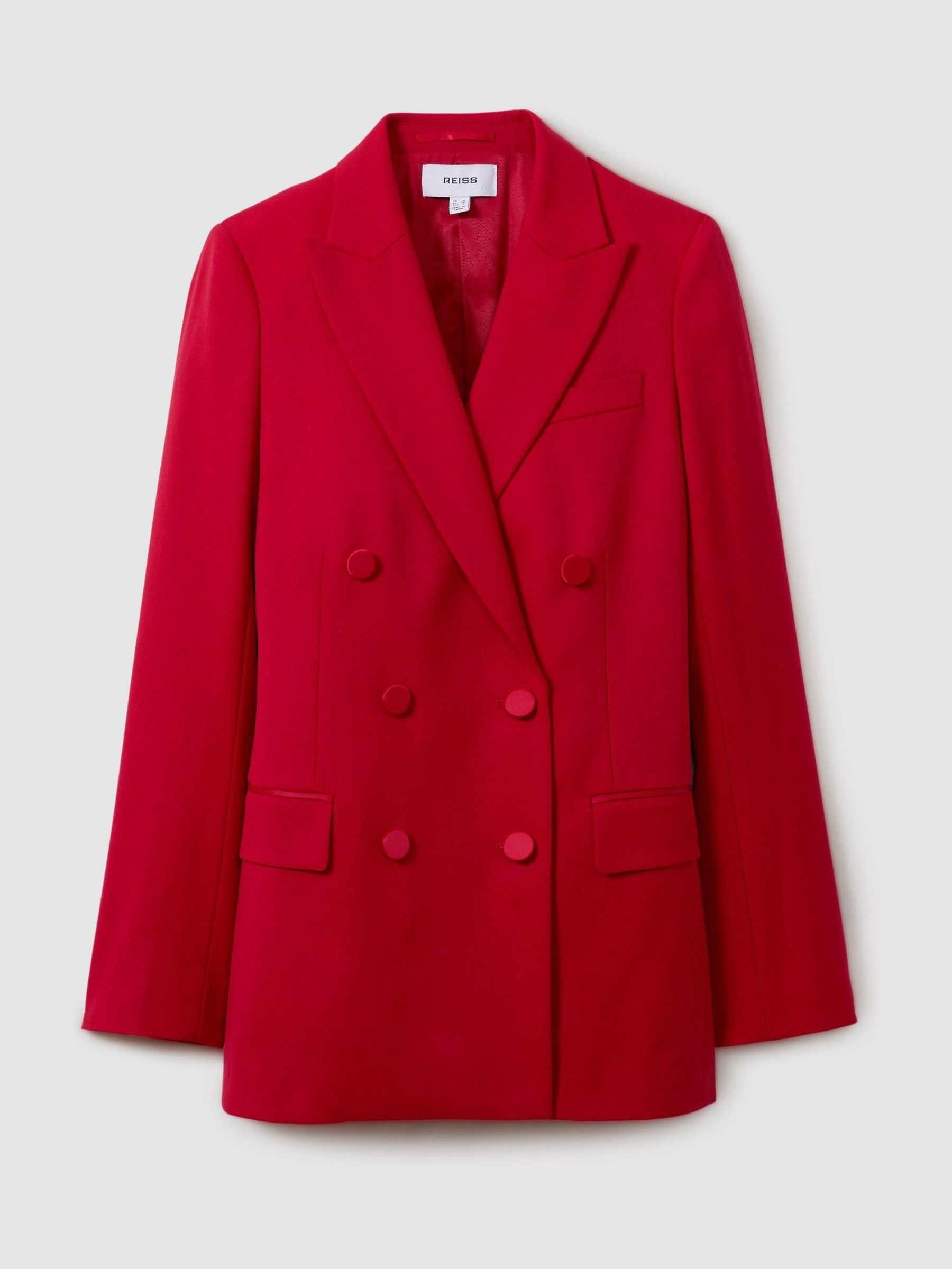 Wool Blend Double Breasted Tux Blazer in Red - Image 2 of 6