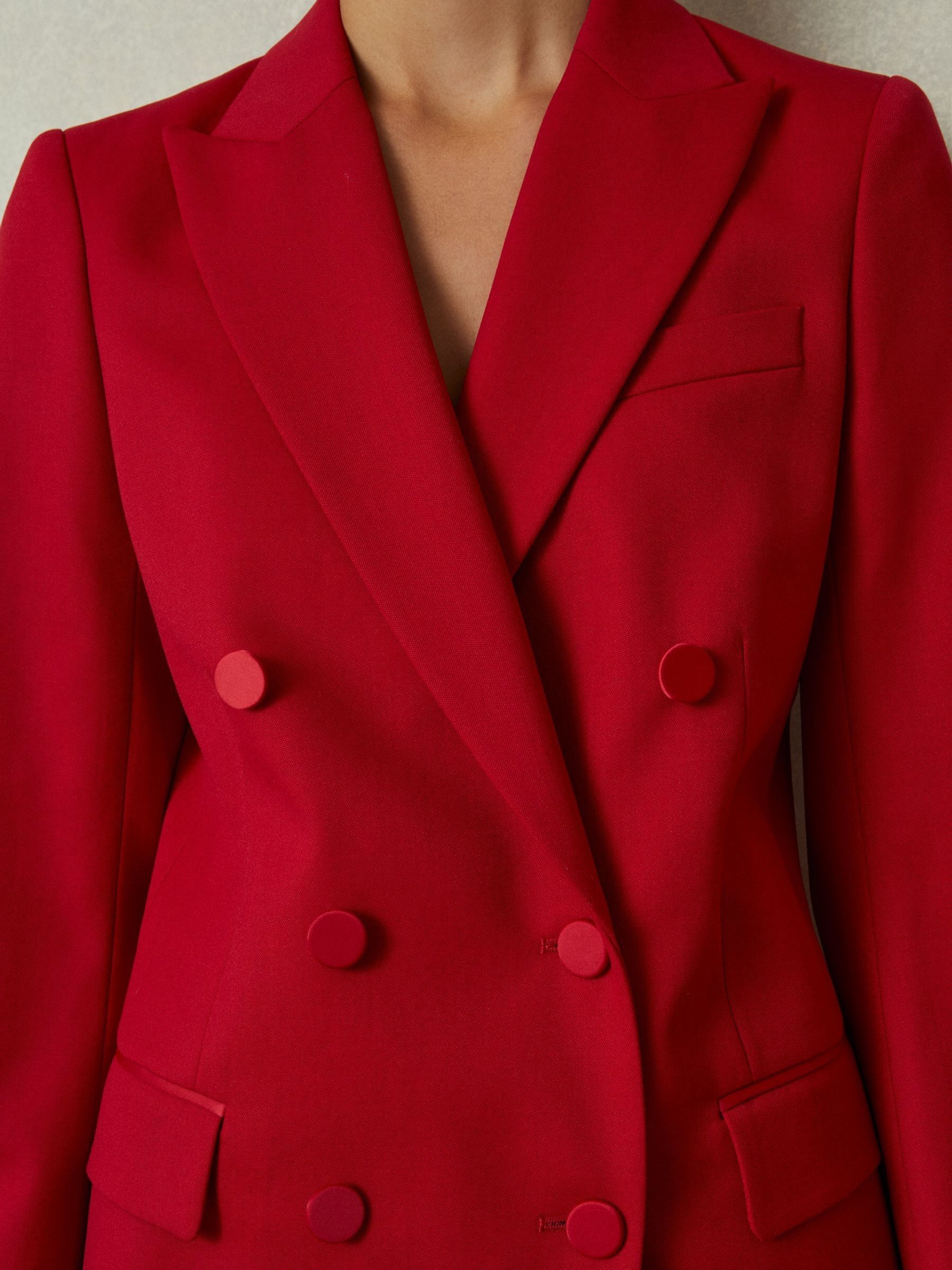 Wool Blend Double Breasted Tux Blazer in Red - Image 4 of 6