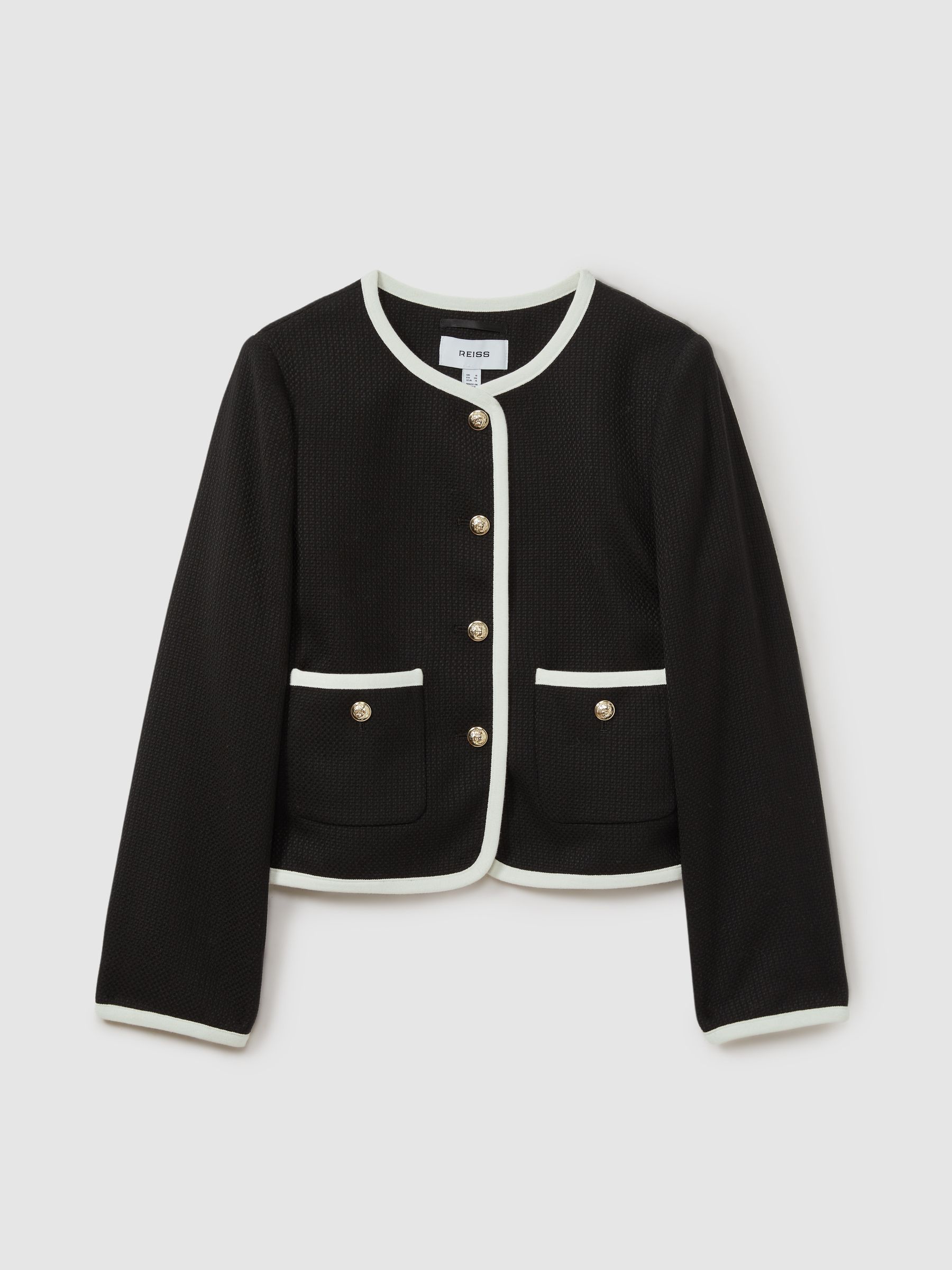 Wool Blend Contrast Trim Jacket in Black - Image 2 of 5