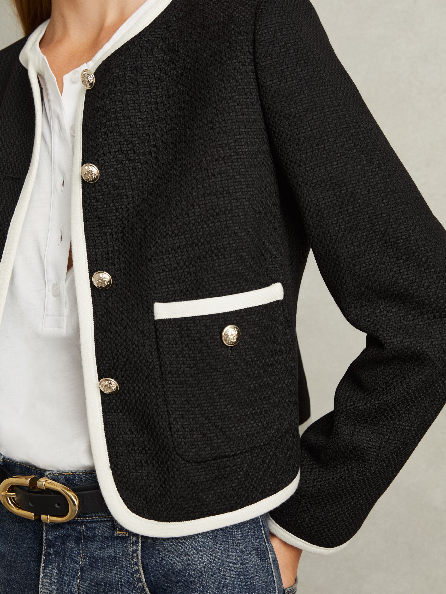 Wool Blend Contrast Trim Jacket in Black - Image 3 of 5