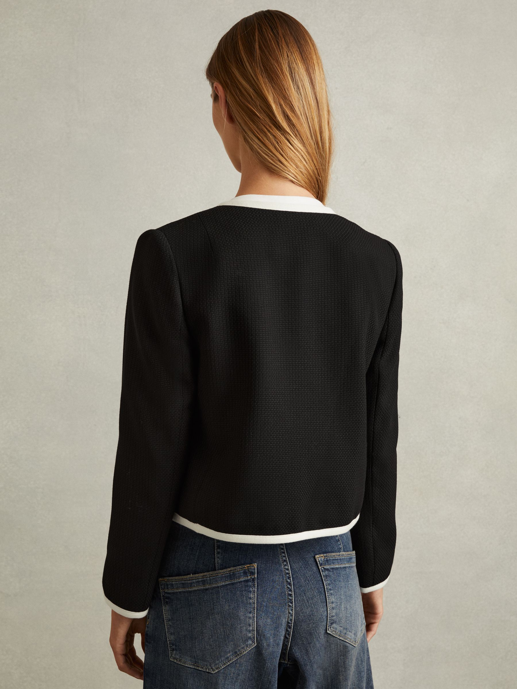 Wool Blend Contrast Trim Jacket in Black - Image 4 of 5