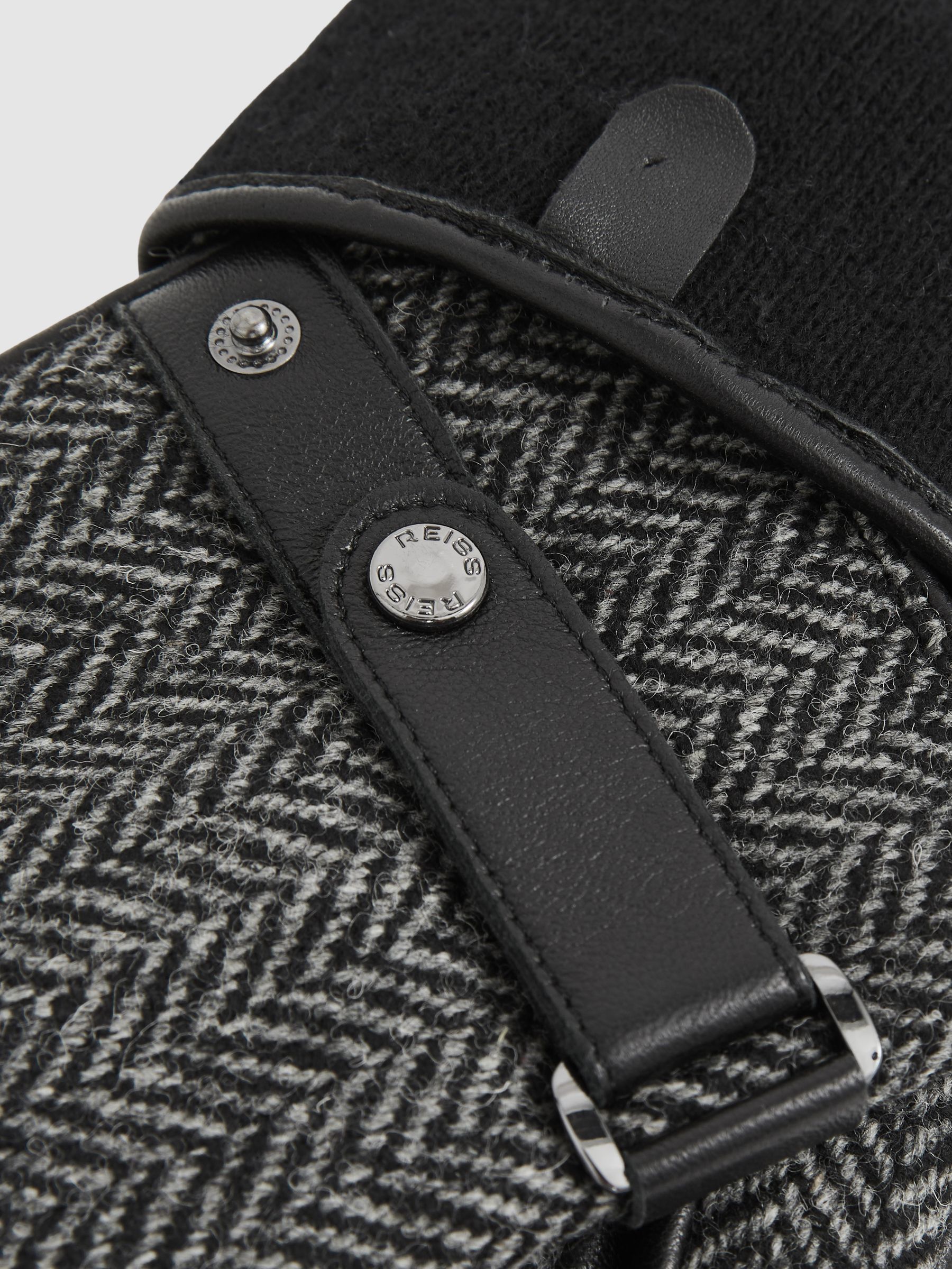 Leather And Wool-Blend Herringbone Gloves in Black - Image 2 of 2