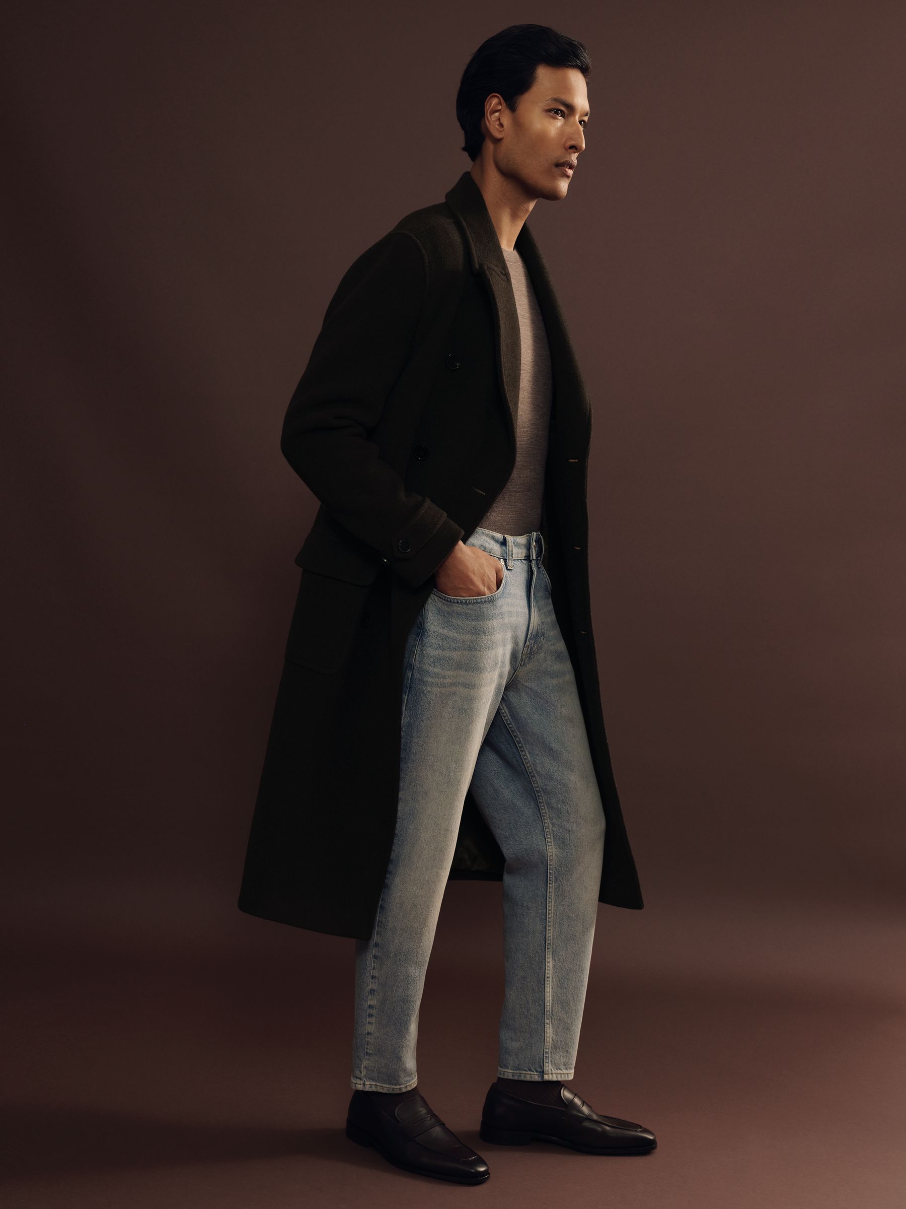 Atelier Wool-Blend Felt Double-Breasted Coat in Brown - Image 3 of 8