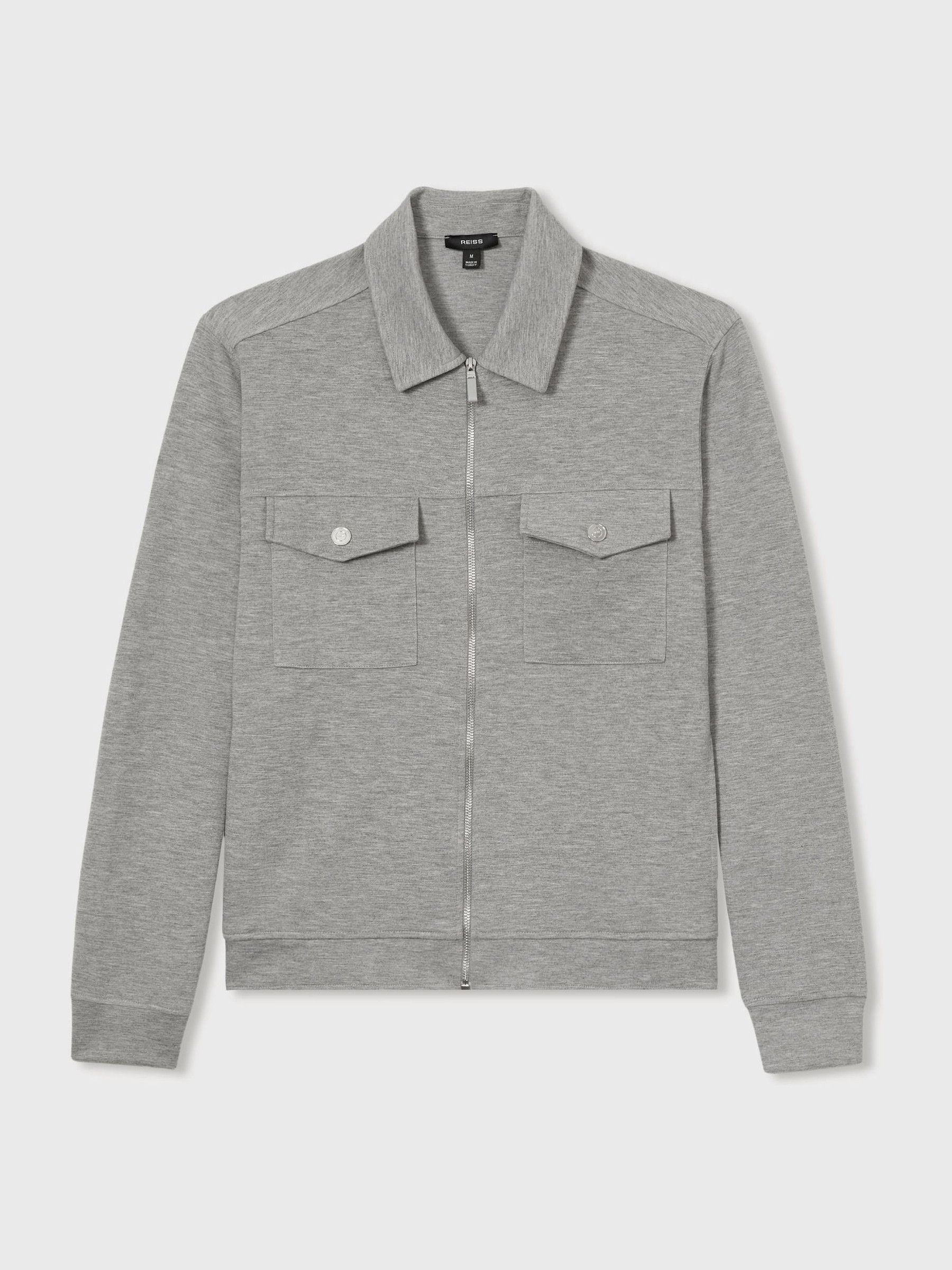 Interlock Jersey Zip-Through Overshirt in Grey Melange - Image 2 of 6