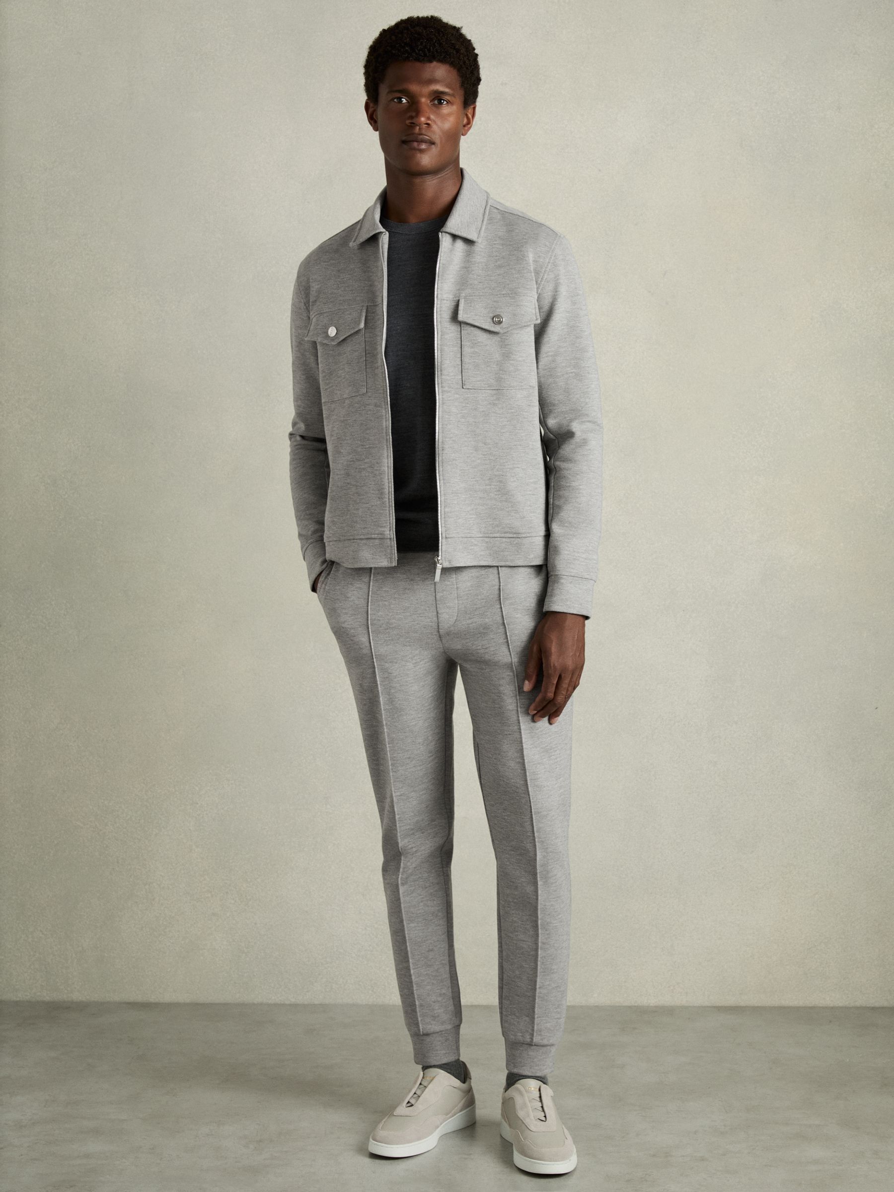 Interlock Jersey Zip-Through Overshirt in Grey Melange - Image 3 of 6
