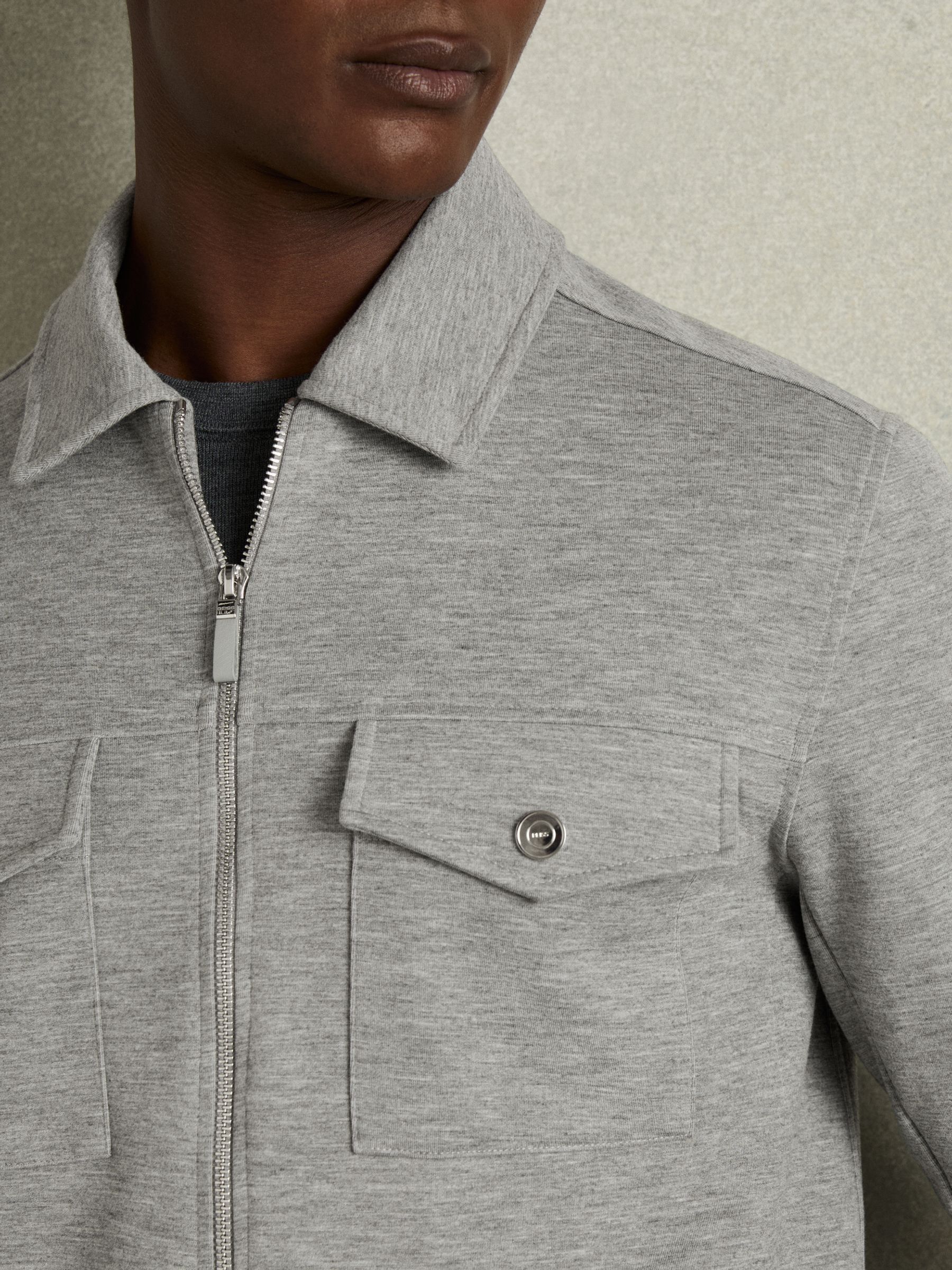 Interlock Jersey Zip-Through Overshirt in Grey Melange - Image 4 of 6