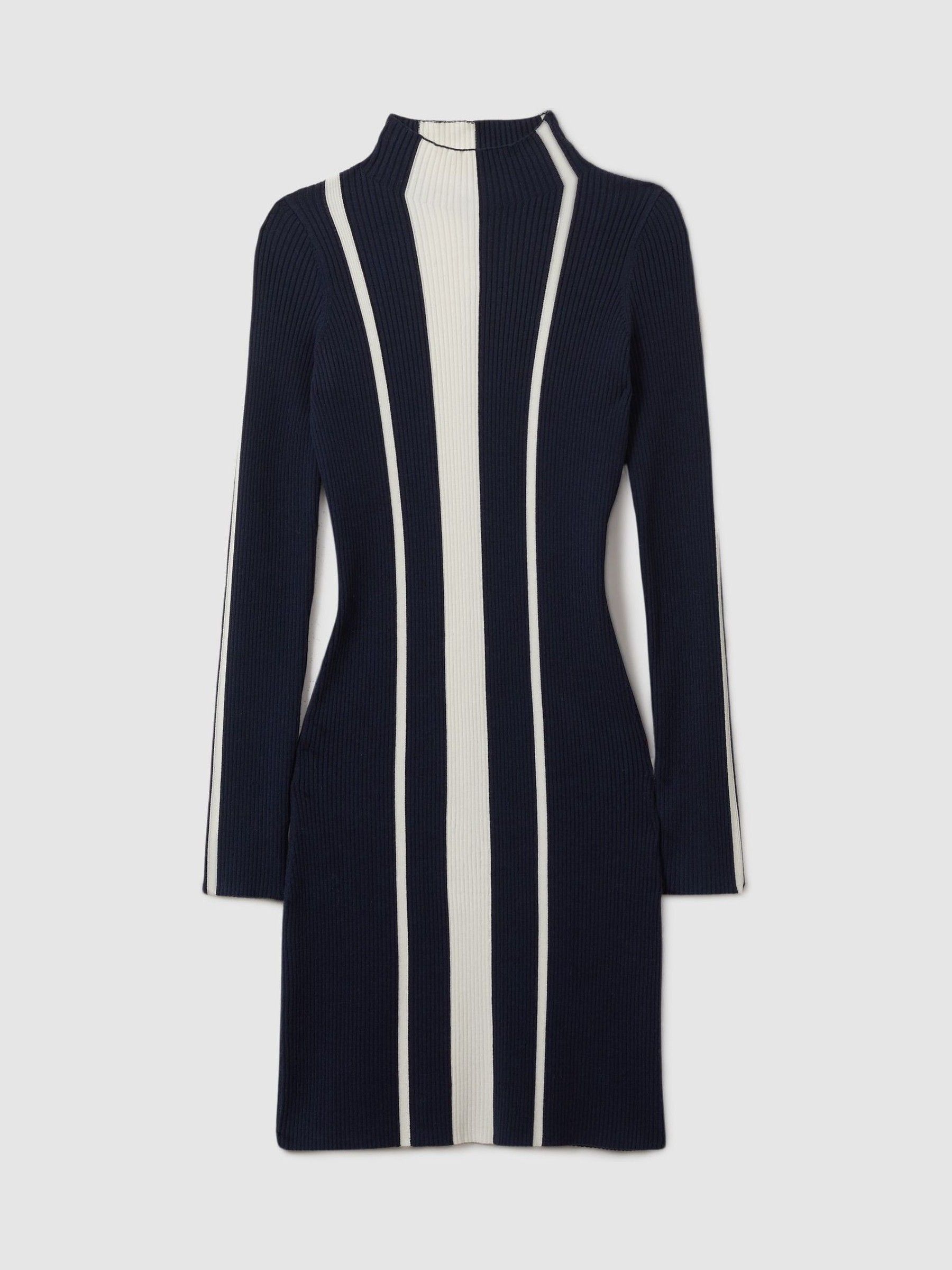 Ribbed Striped Mini Dress in Navy/Ivory - Image 2 of 6
