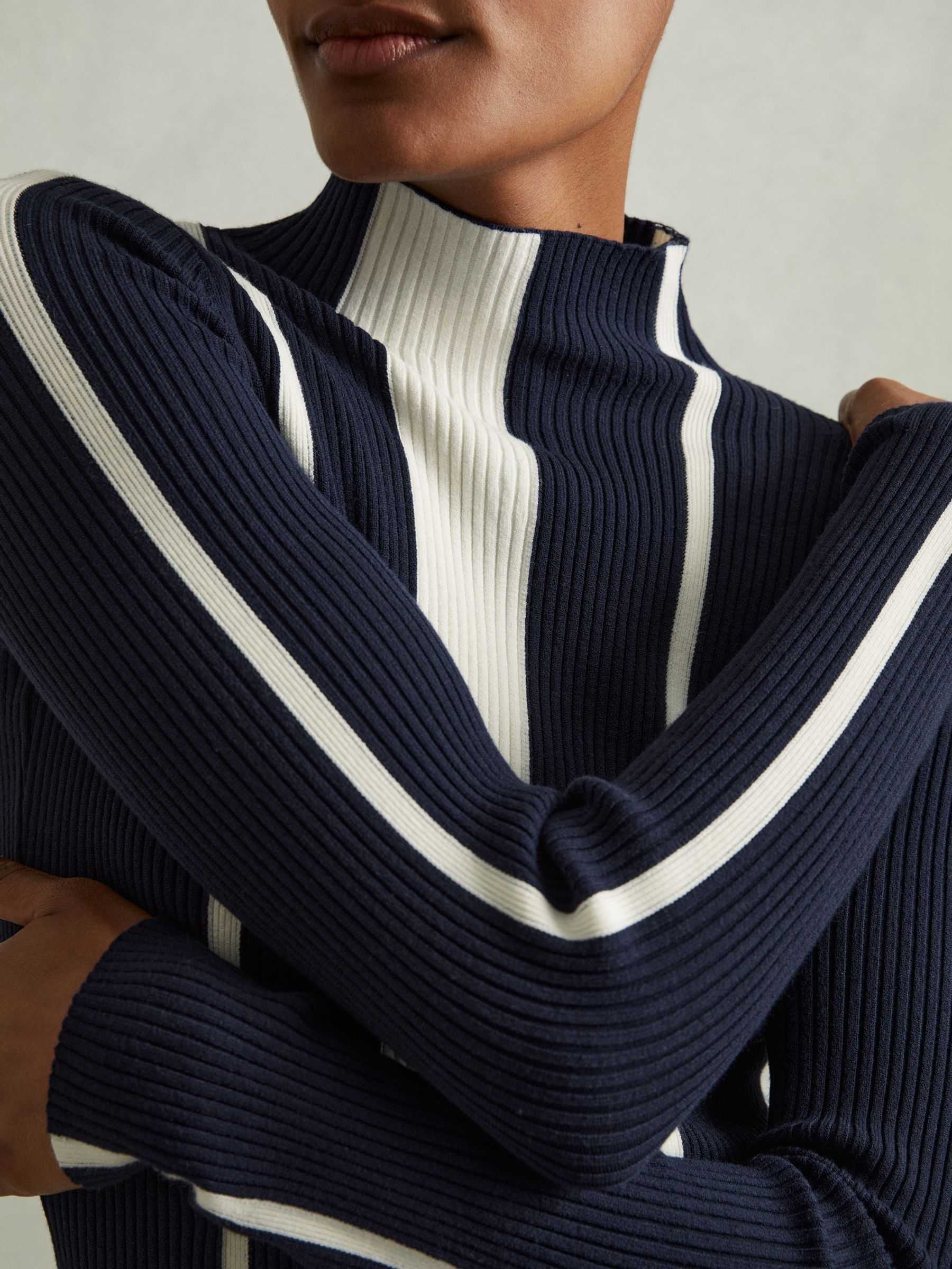 Ribbed Striped Mini Dress in Navy/Ivory - Image 4 of 6