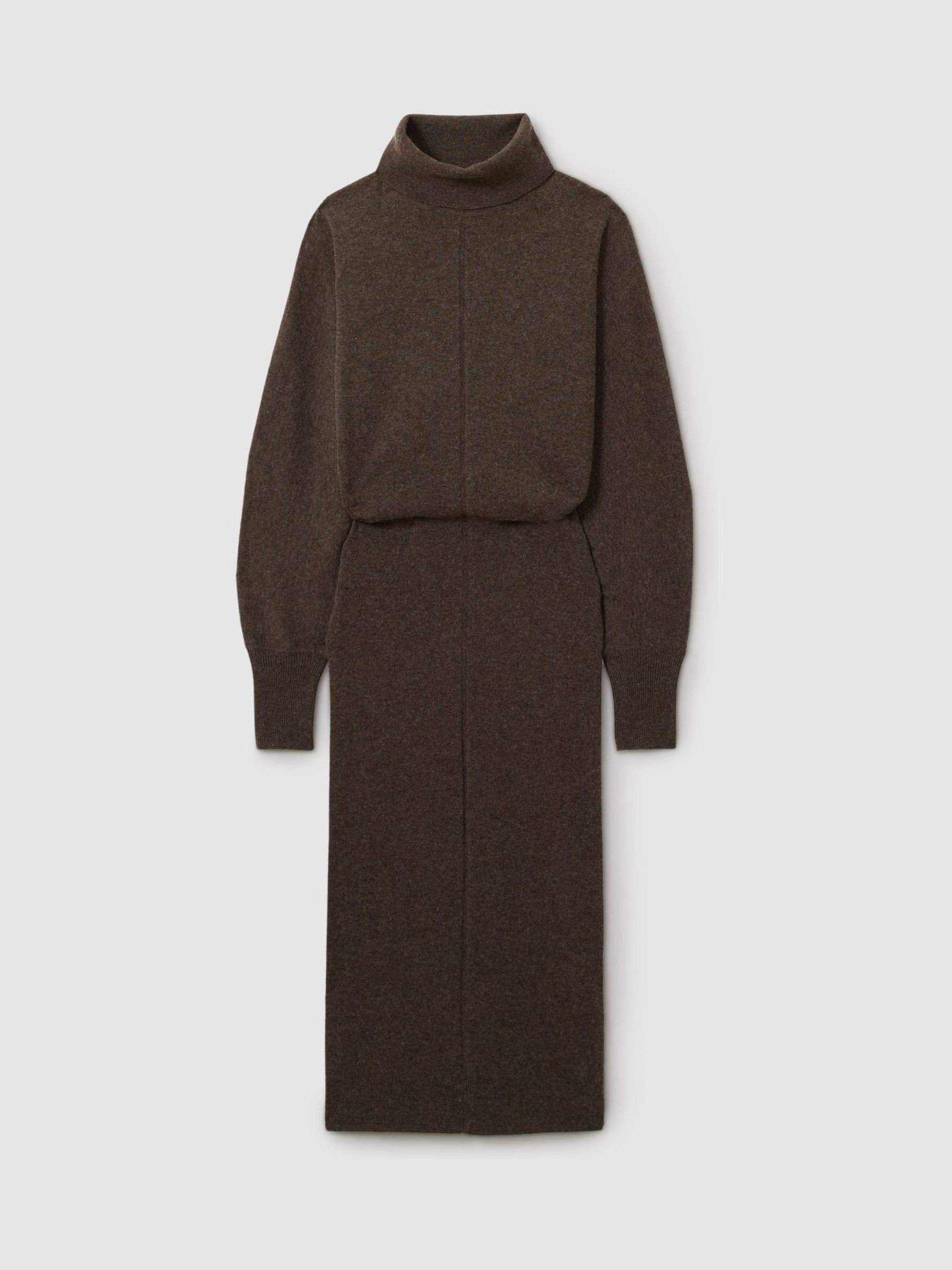 Roll-Neck Knitted Midi Dress With Cashmere in Chocolate - Image 2 of 5