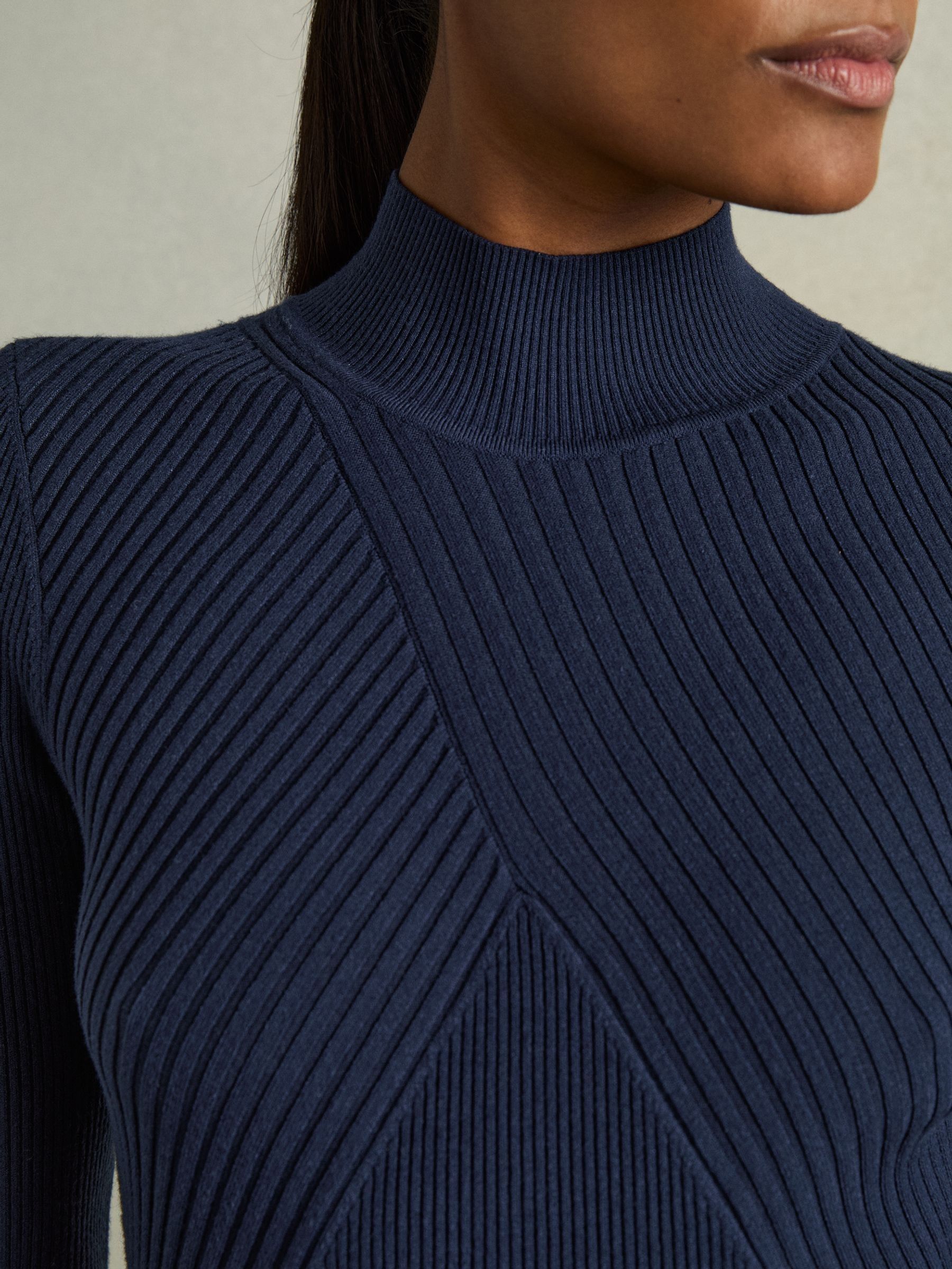Round Neck Ribbed Midi Dress in Navy - Image 4 of 6