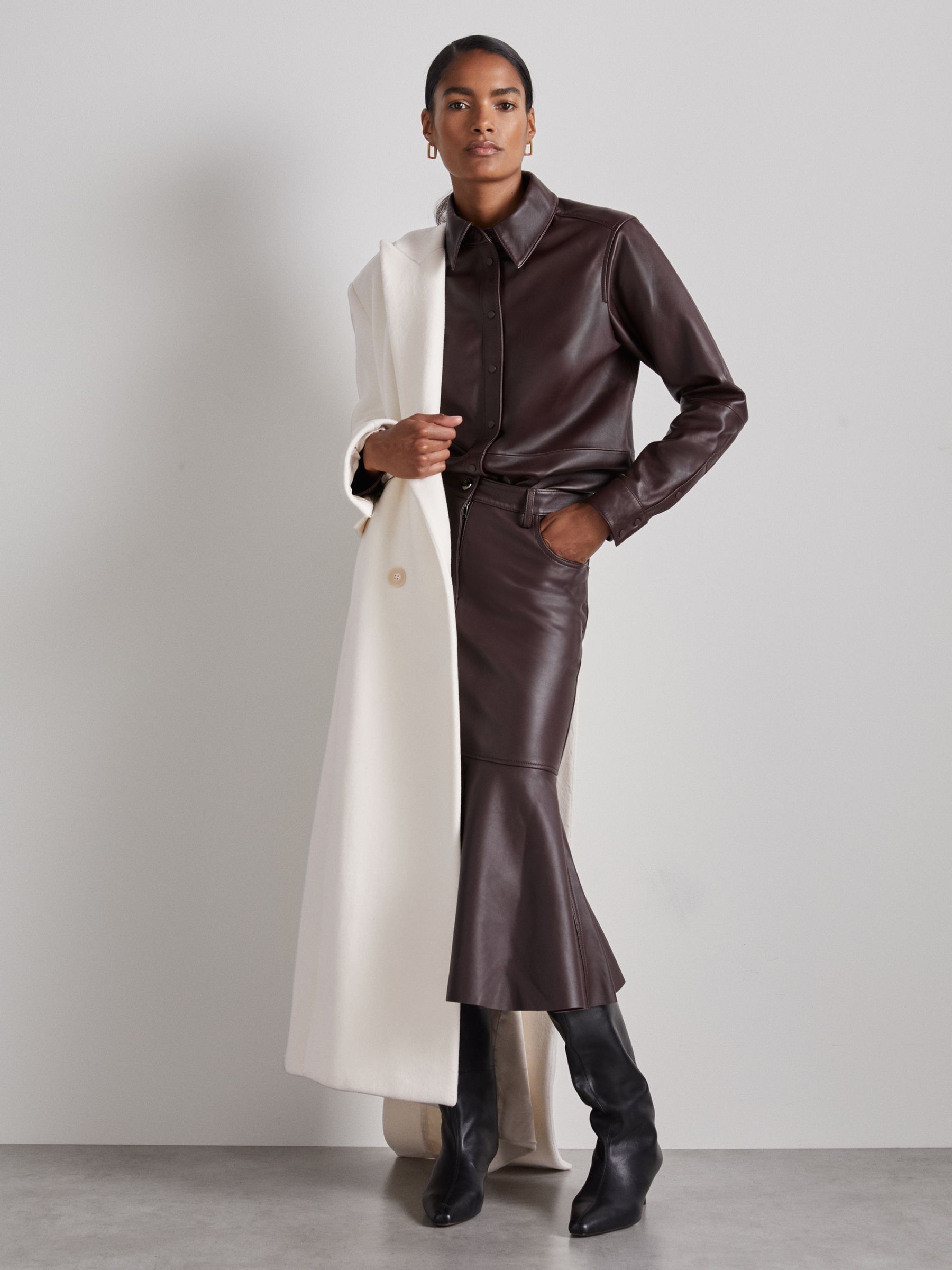 Atelier Wool and Cashmere Longline Coat in Cream - Image 3 of 8