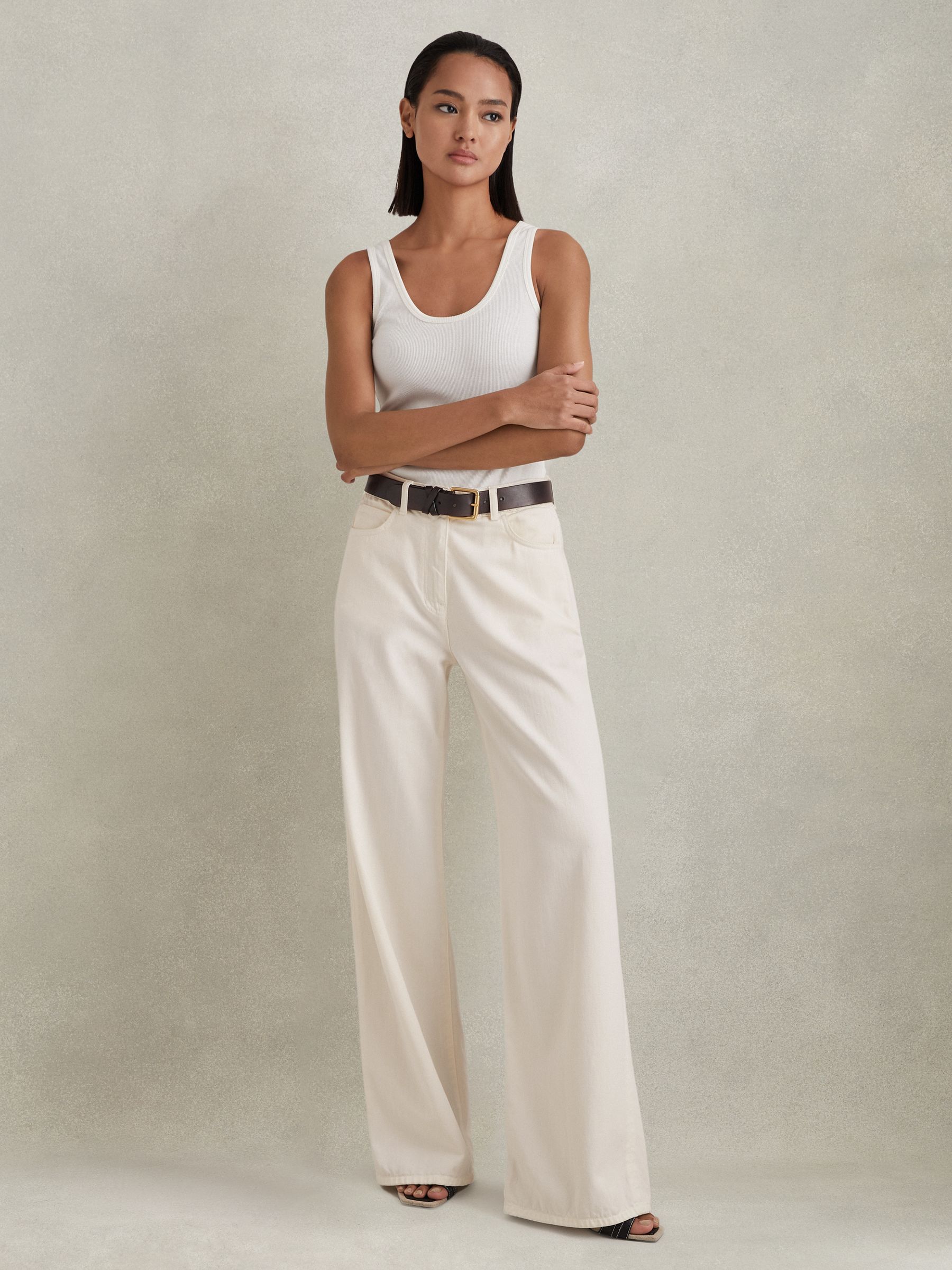 Petite Garment Dyed Wide Leg Trousers in Cream - Image 3 of 7