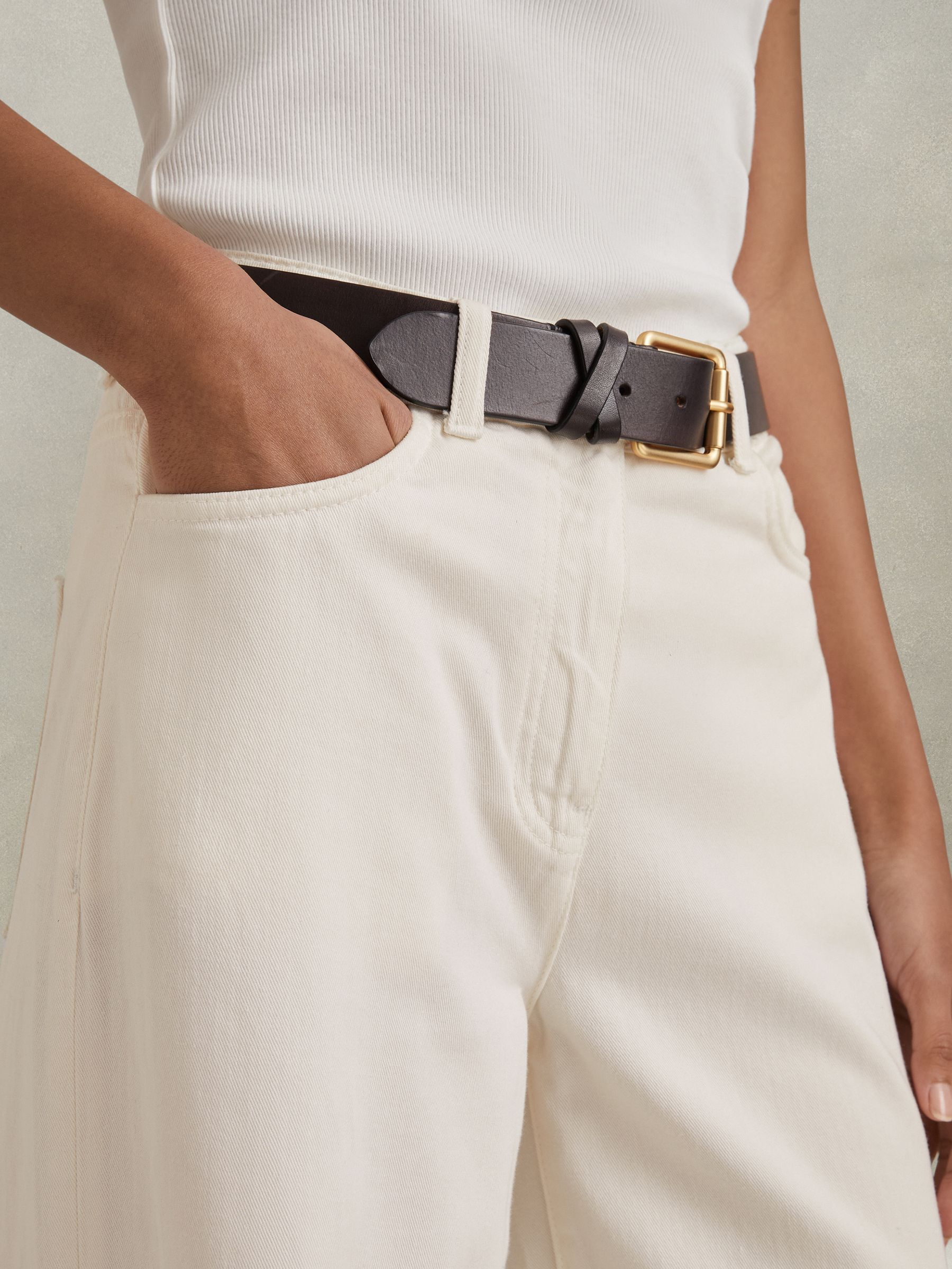 Petite Garment Dyed Wide Leg Trousers in Cream - Image 4 of 7