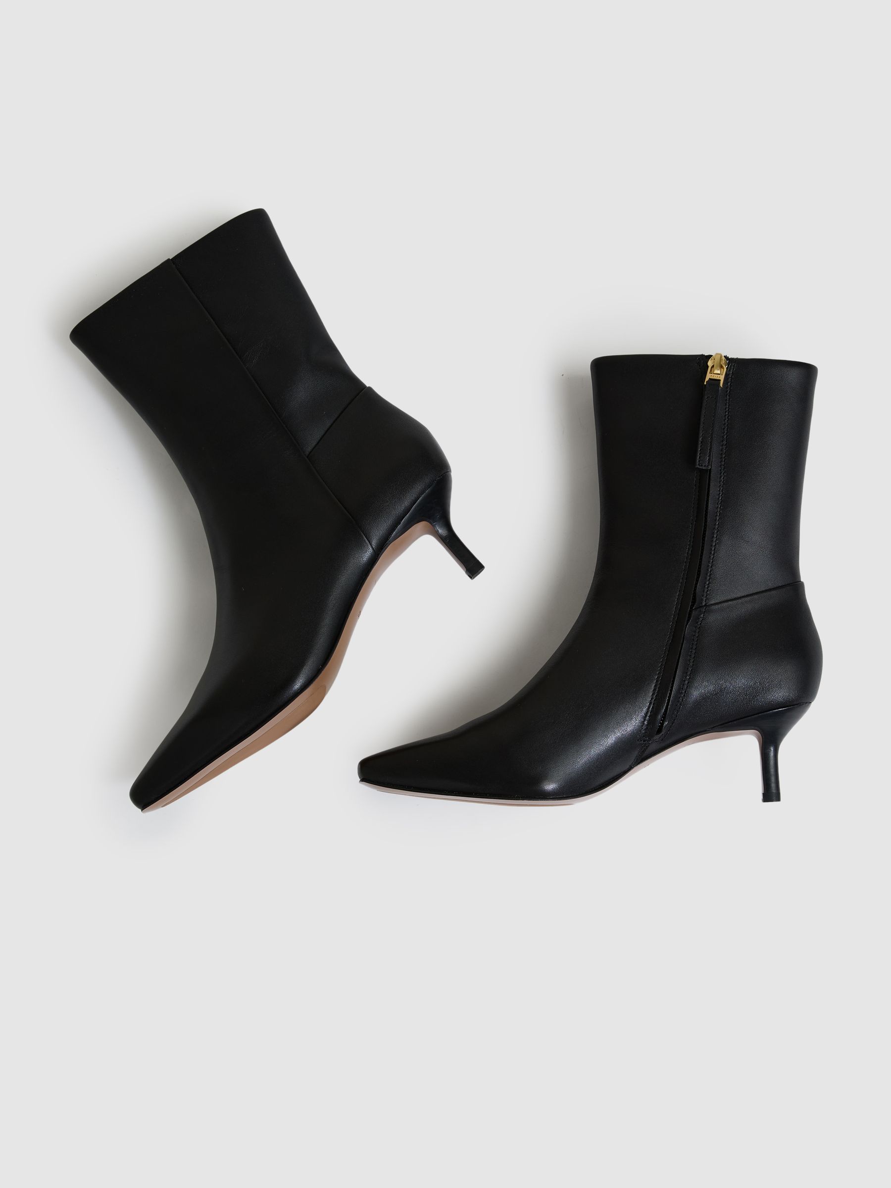 Leather Kitten-Heel Ankle Boots in Black - Image 3 of 5