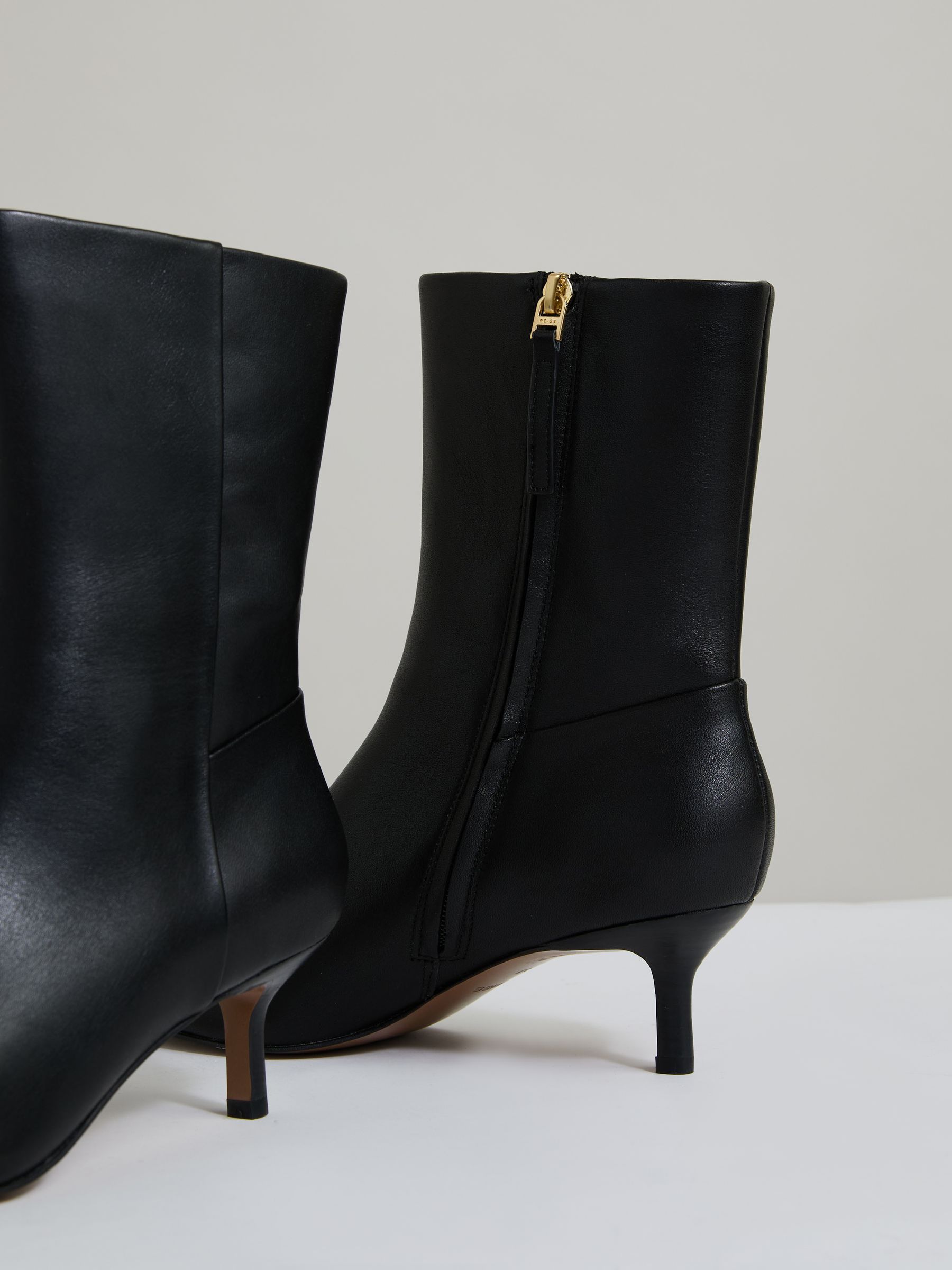 Leather Kitten-Heel Ankle Boots in Black - Image 4 of 5