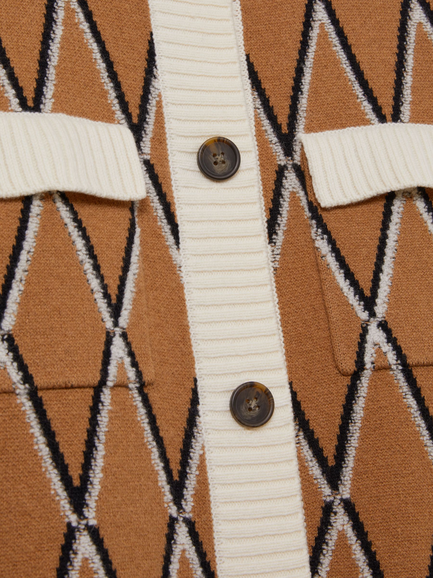Wool-Cashmere Diamond-Jacquard Cardigan in Camel/Ivory - Image 6 of 6