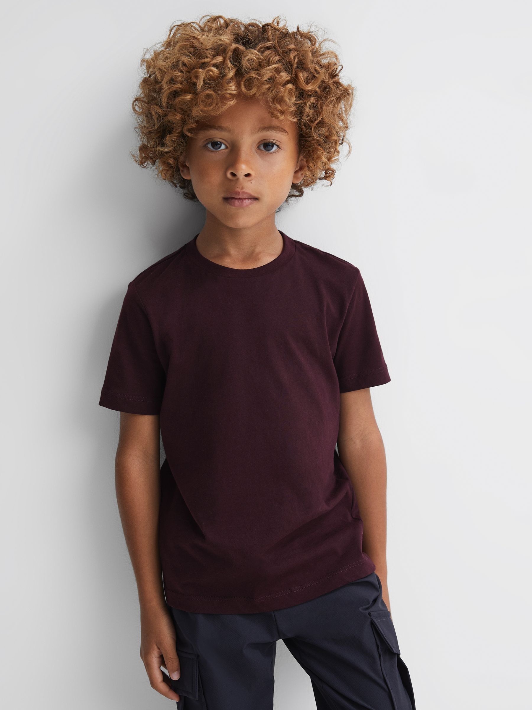 13-14 yrs Cotton-Blend Jersey Crew-Neck T-Shirt in Bordeaux - Image 3 of 6