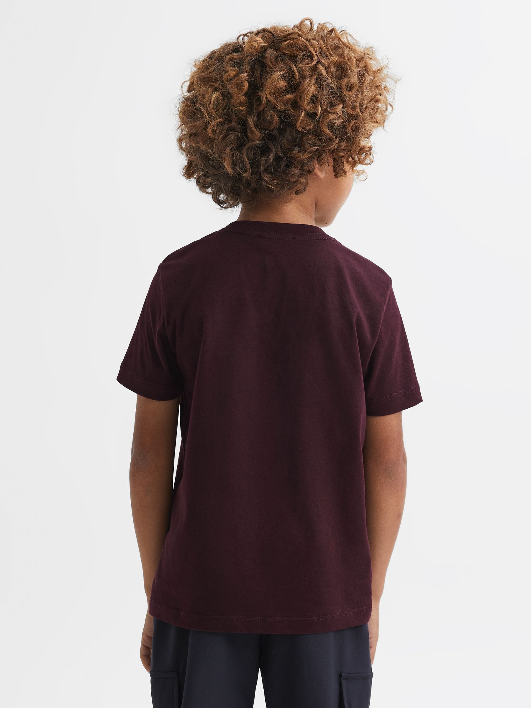 13-14 yrs Cotton-Blend Jersey Crew-Neck T-Shirt in Bordeaux - Image 5 of 6