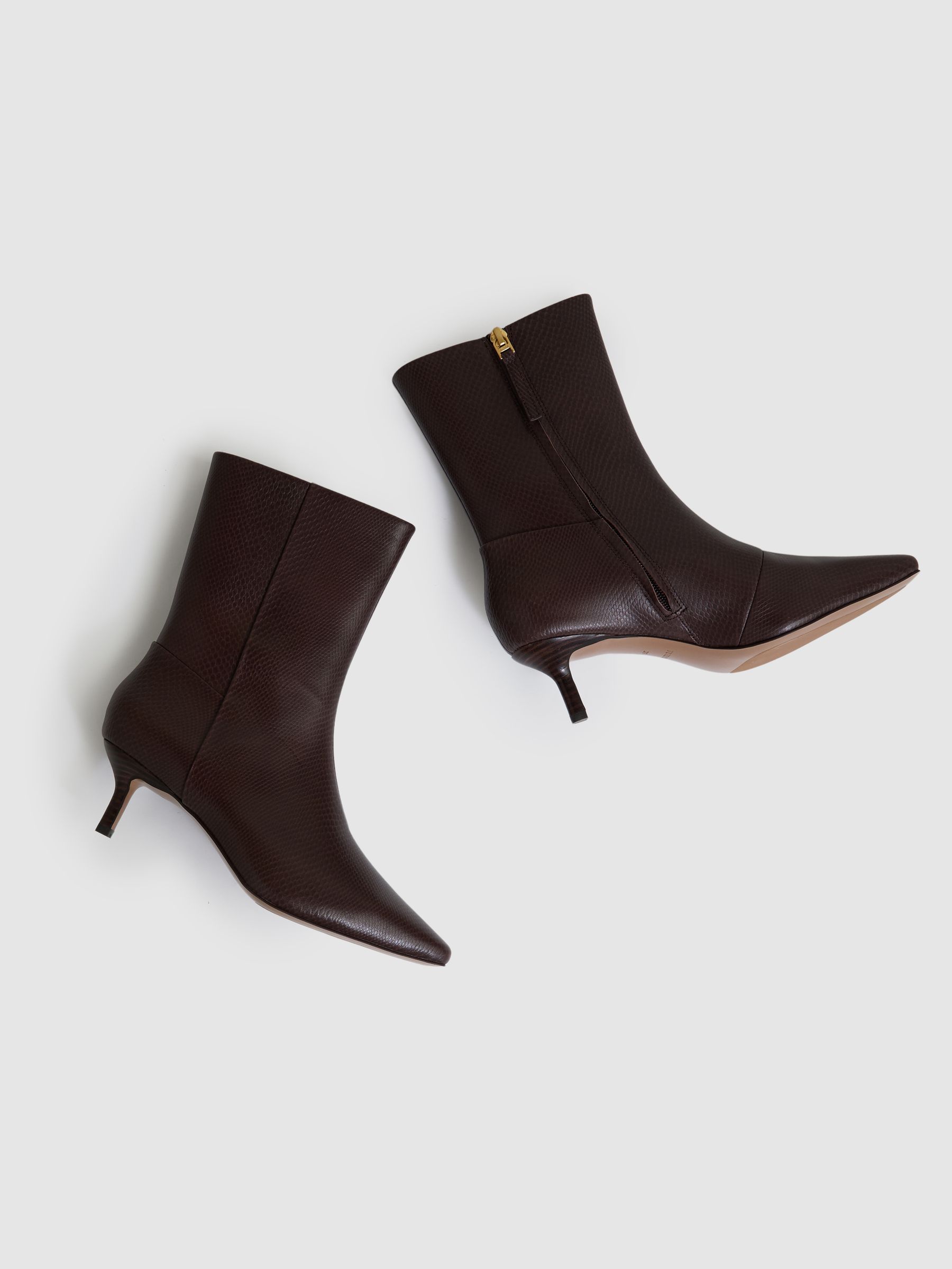 Leather Kitten-Heel Ankle Boots in Chocolate - Image 3 of 5