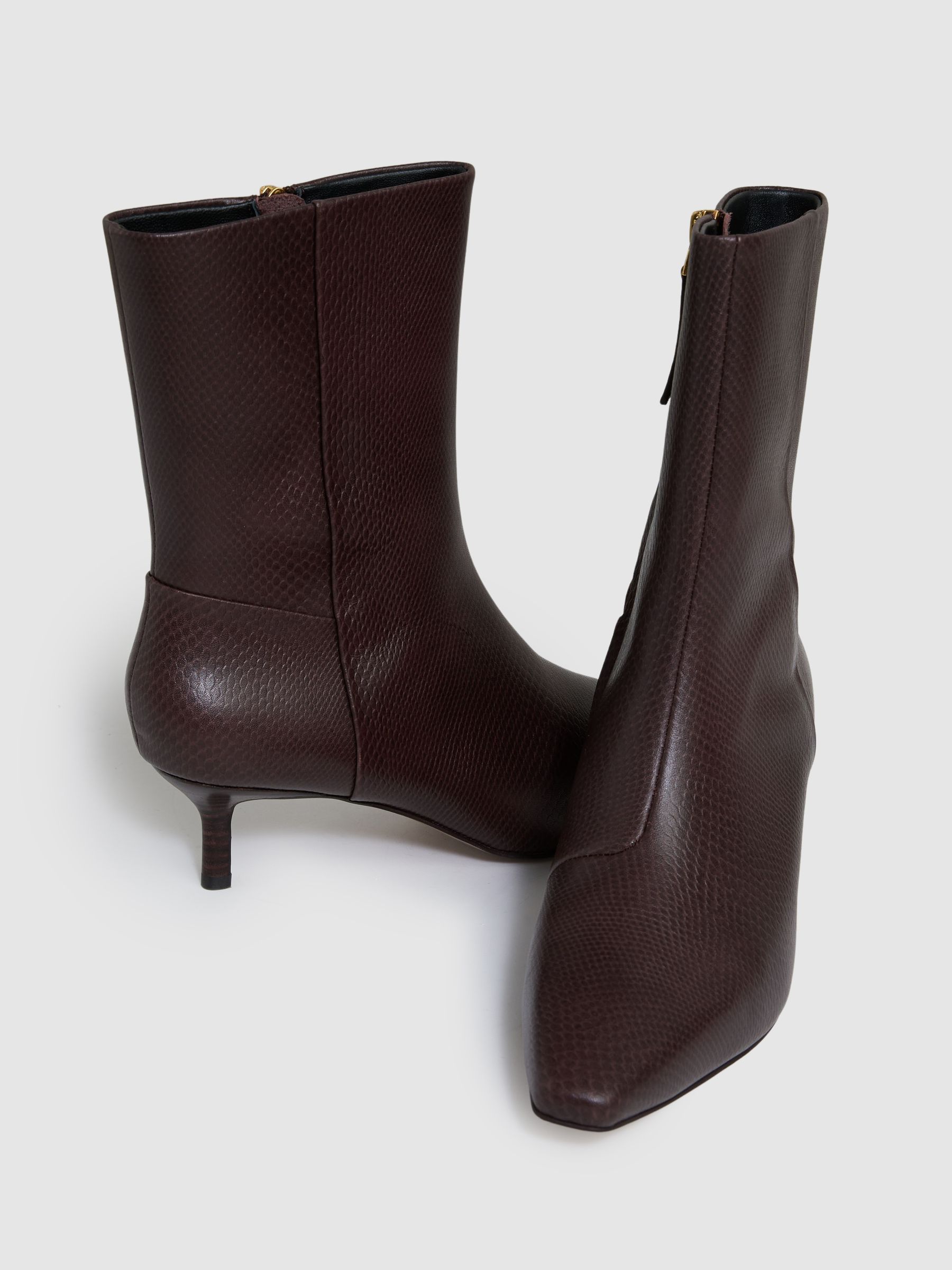 Leather Kitten-Heel Ankle Boots in Chocolate - Image 4 of 5