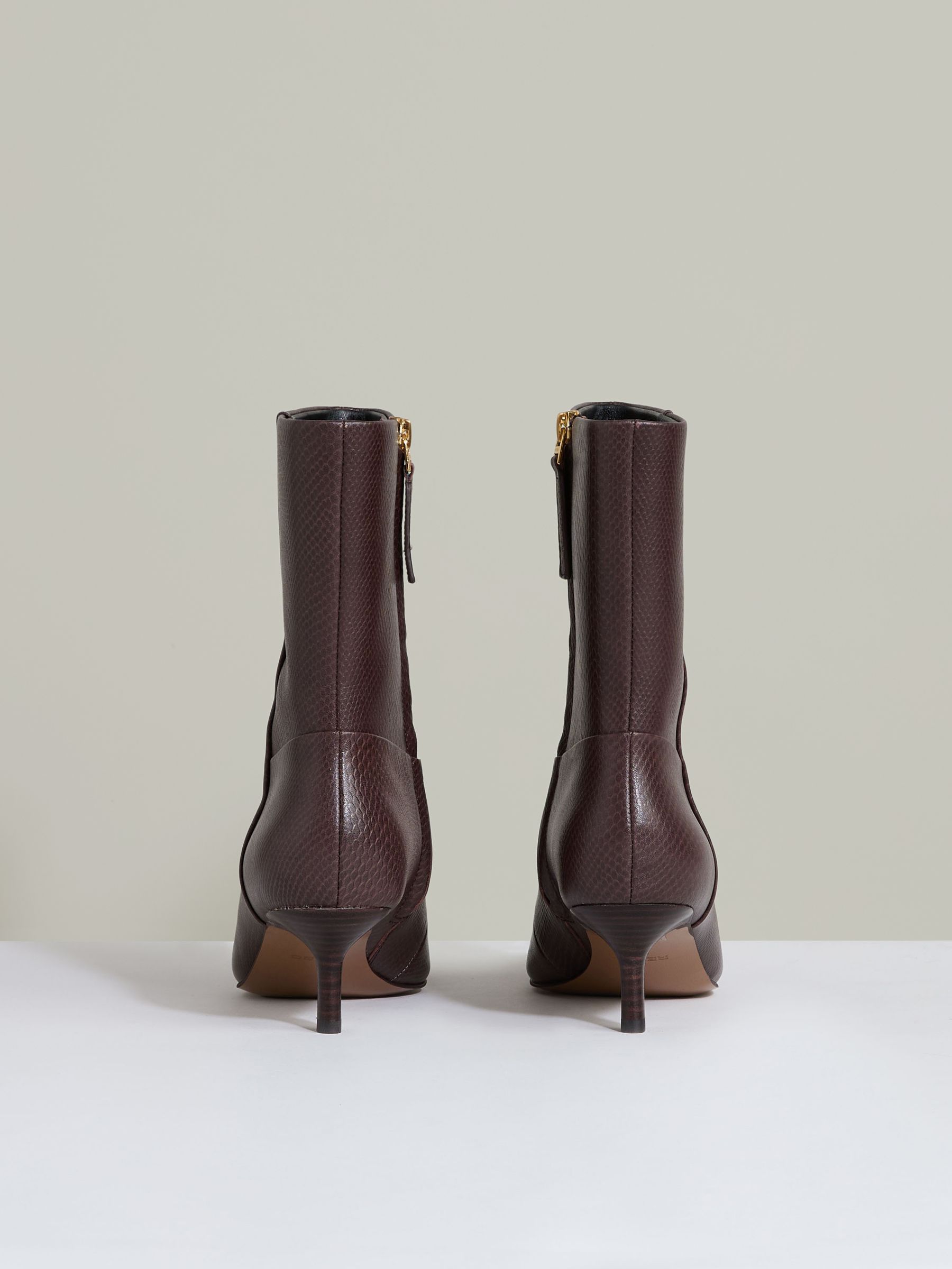 Leather Kitten-Heel Ankle Boots in Chocolate - image 4