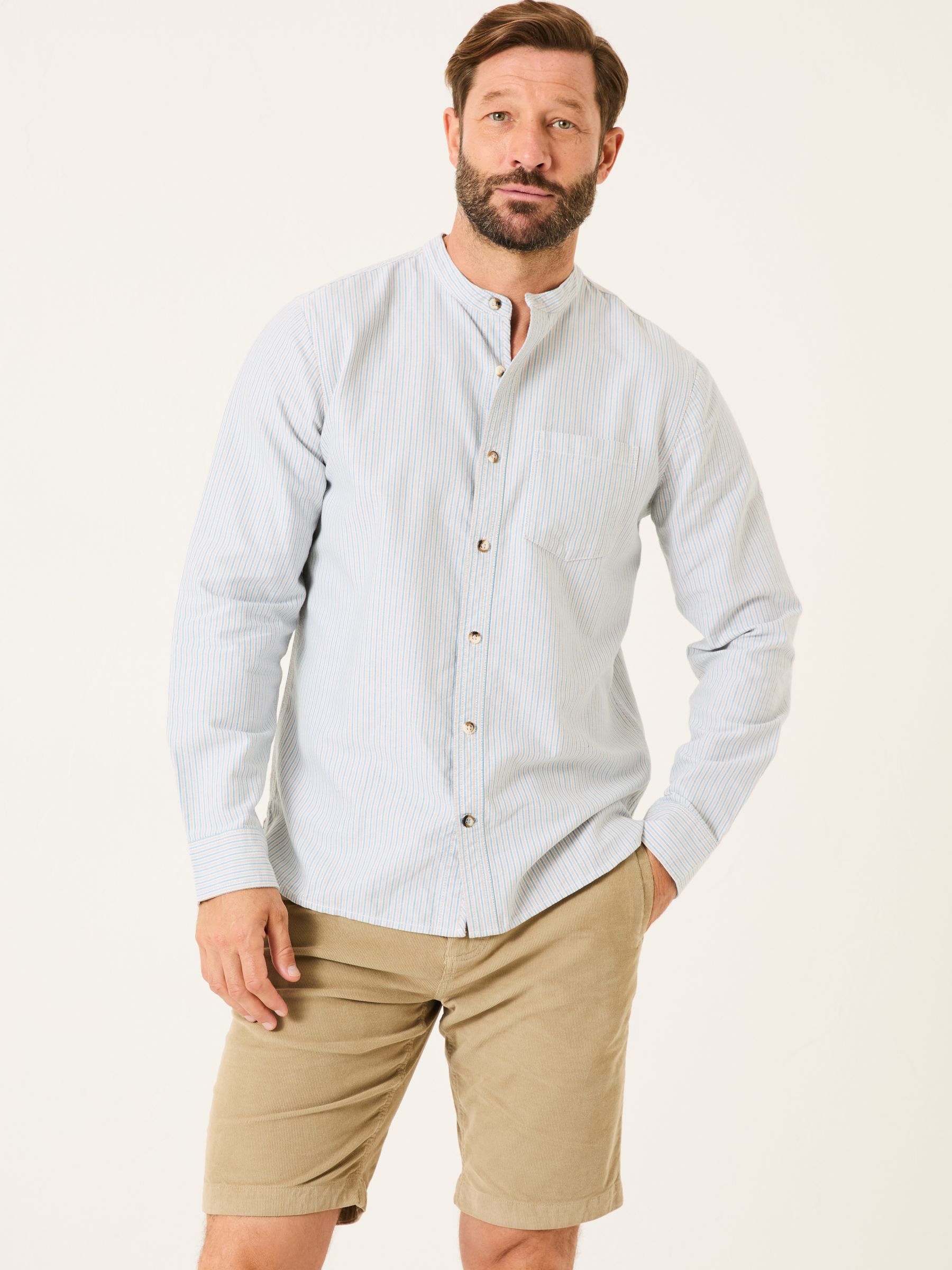 Light Natural Long Sleeve Stripe Grandad Shirt - Image 1 of 5