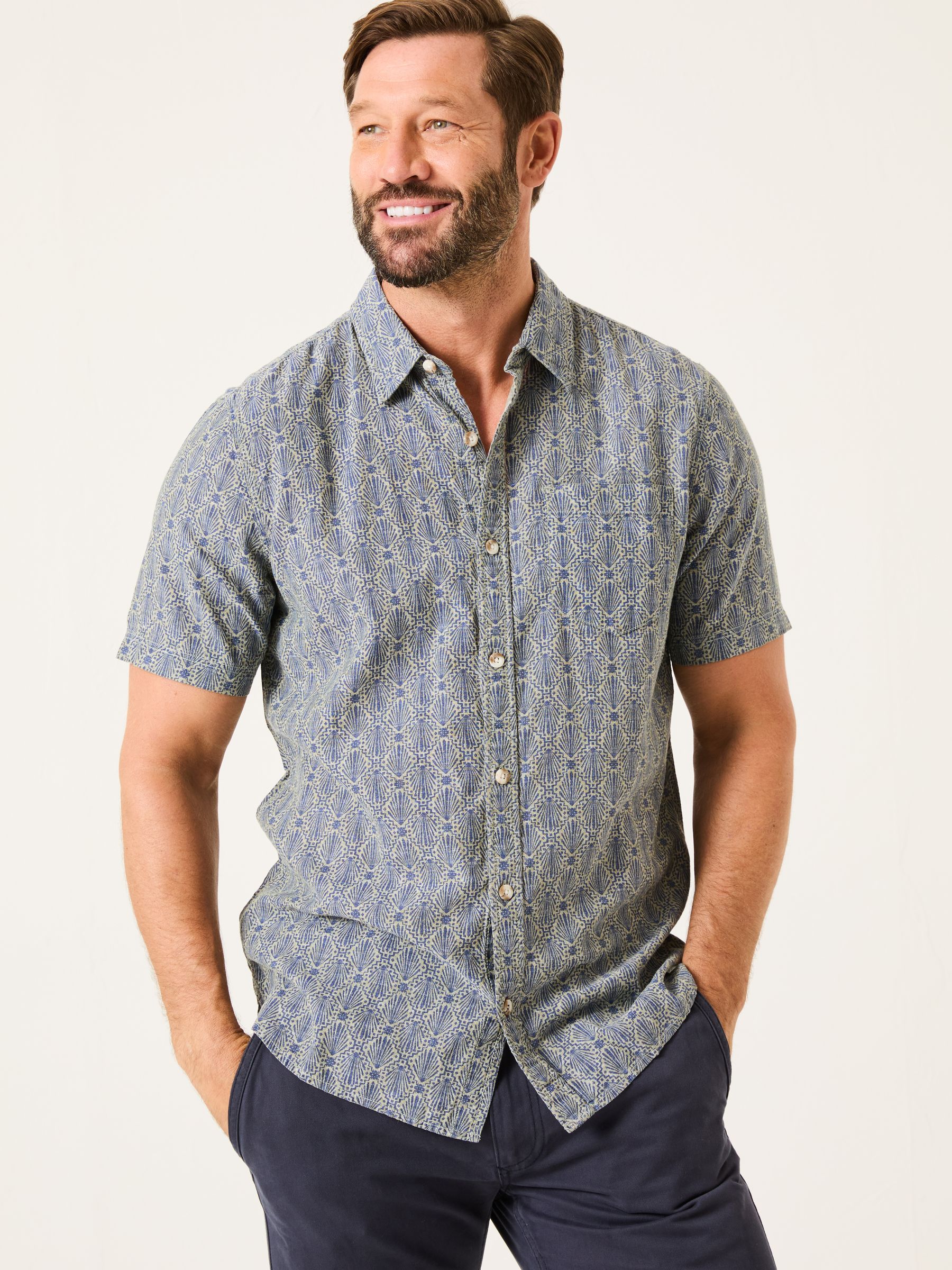 Blue Short Sleeve Deco Print Shirt - Image 1 of 6