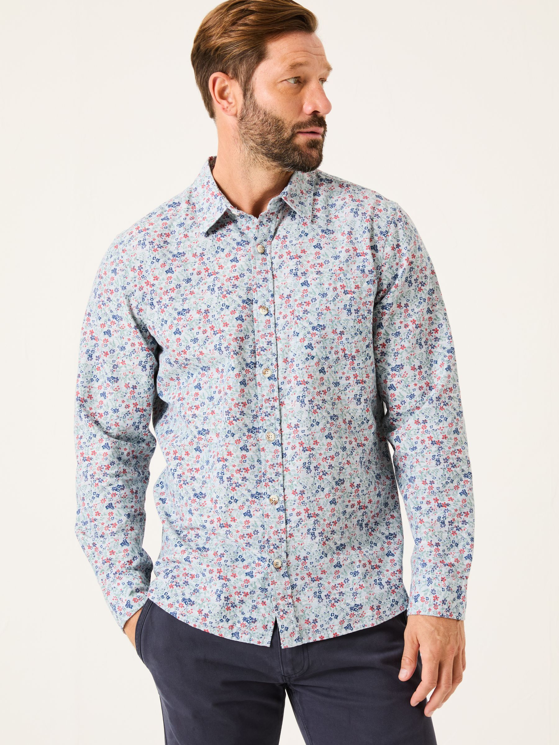 Mead Blue Long Sleeve Ditsy Print Shirt - Image 1 of 5