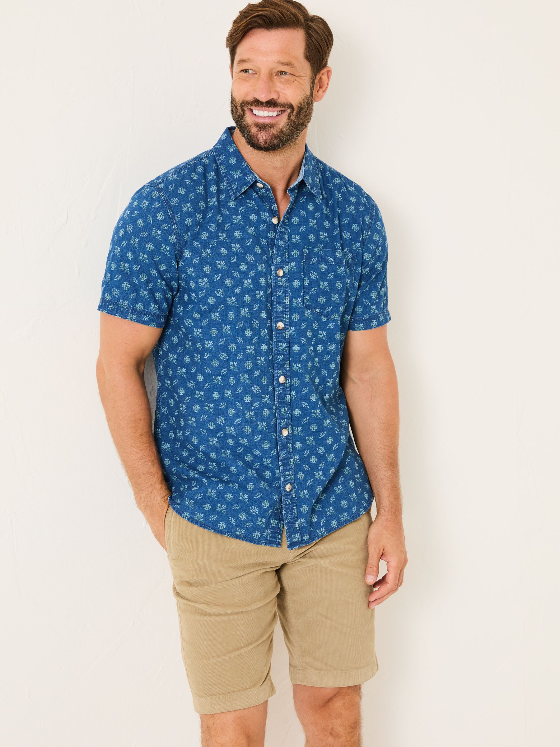 Blue Short Sleeve Geometric Print Shirt - Image 1 of 5