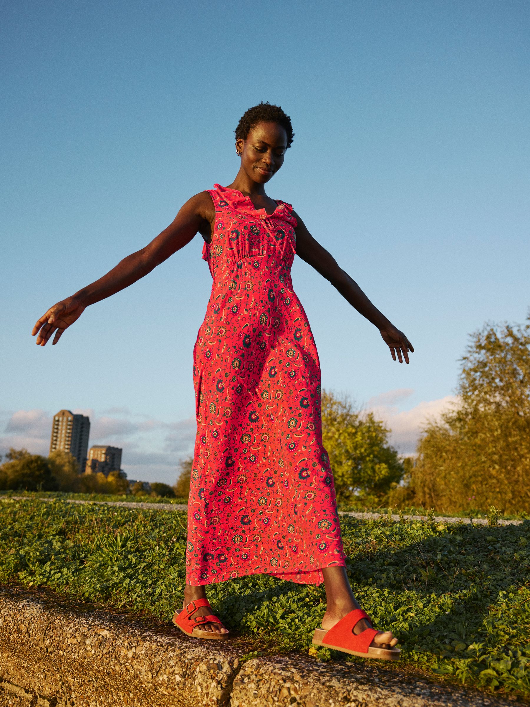 Ali Burnt Orange Utopia Paisley Frill Midi Dress - Image 1 of 10