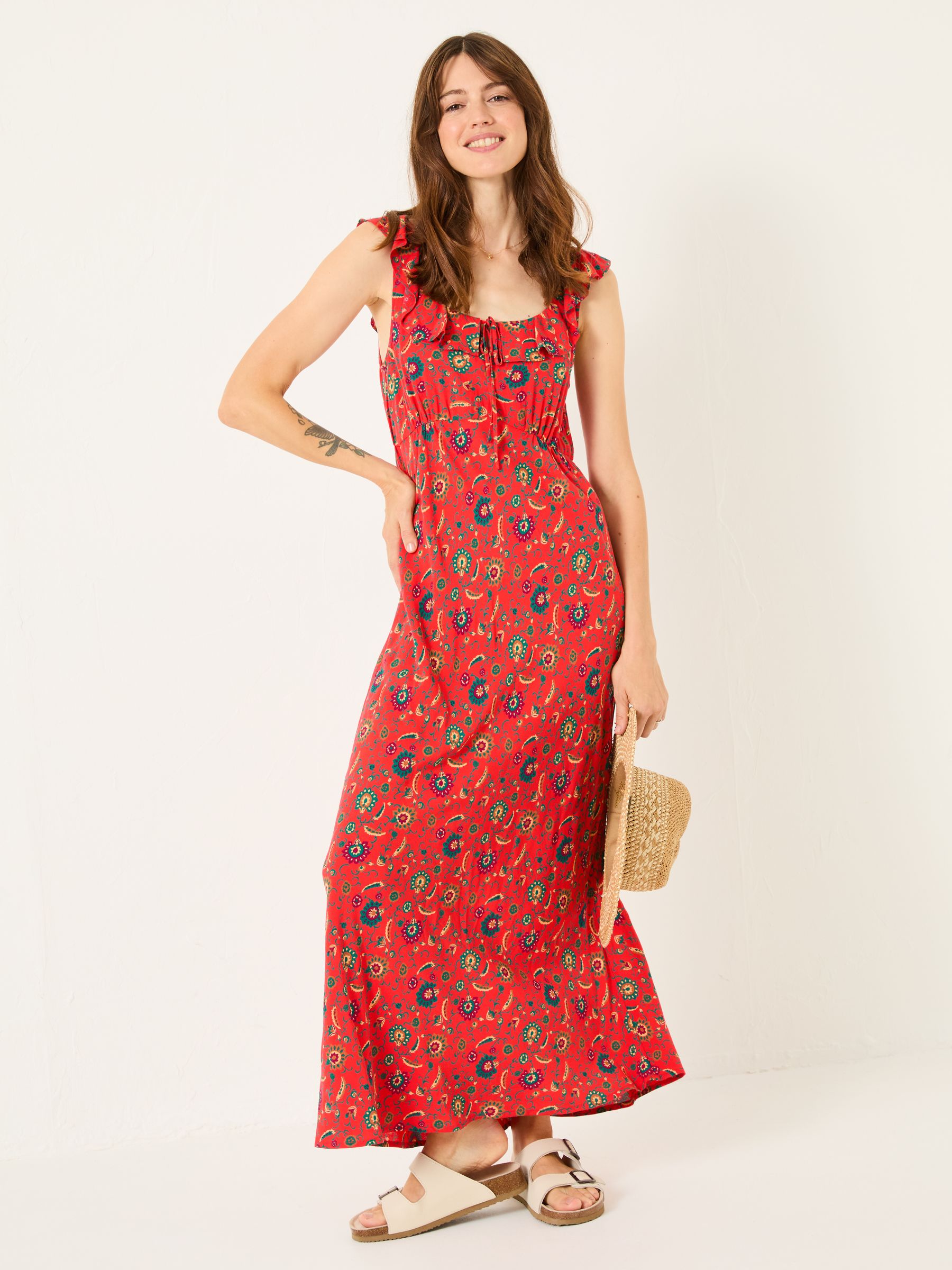 Ali Burnt Orange Utopia Paisley Frill Midi Dress - Image 2 of 10