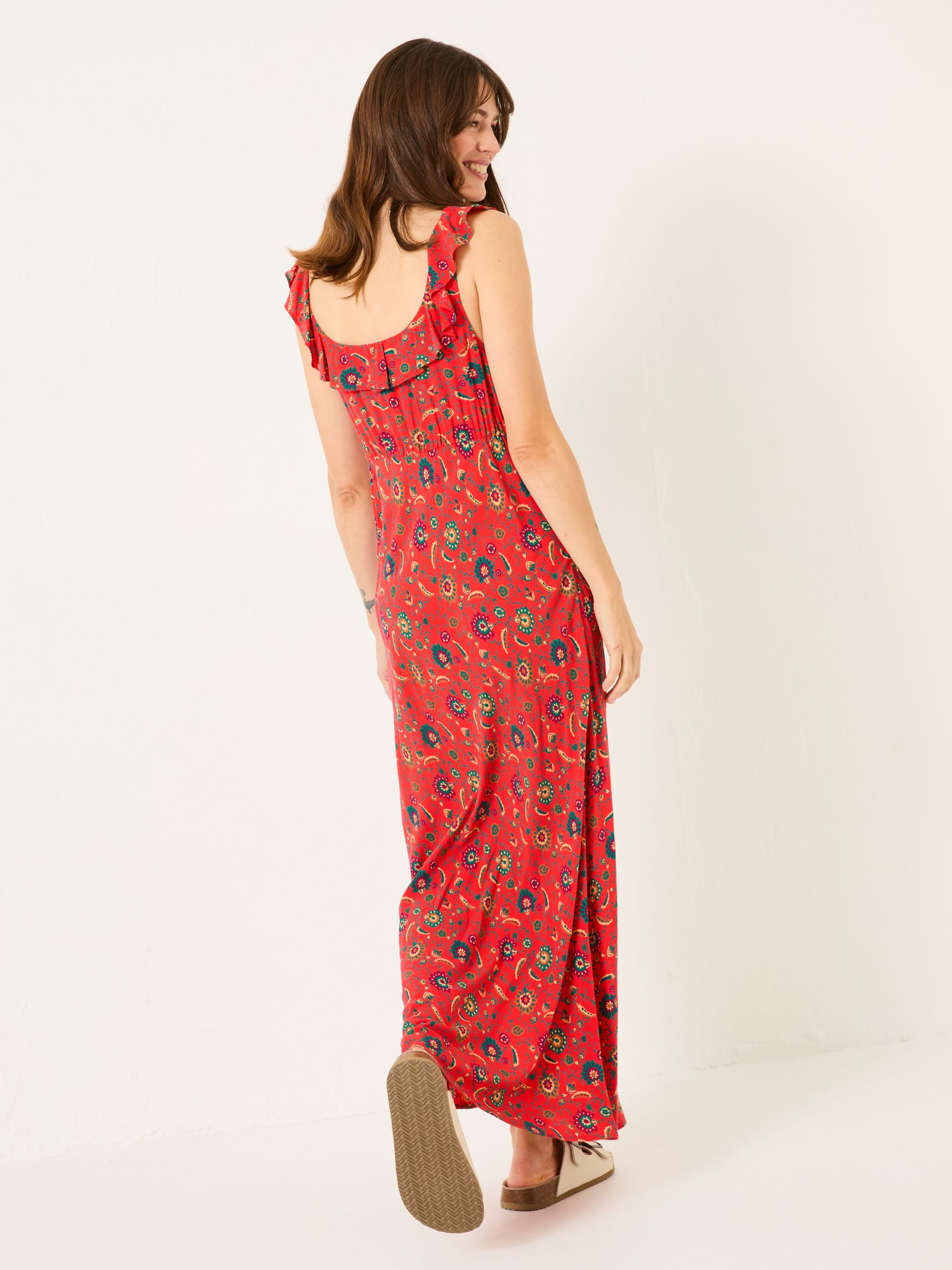 Ali Burnt Orange Utopia Paisley Frill Midi Dress - Image 3 of 10