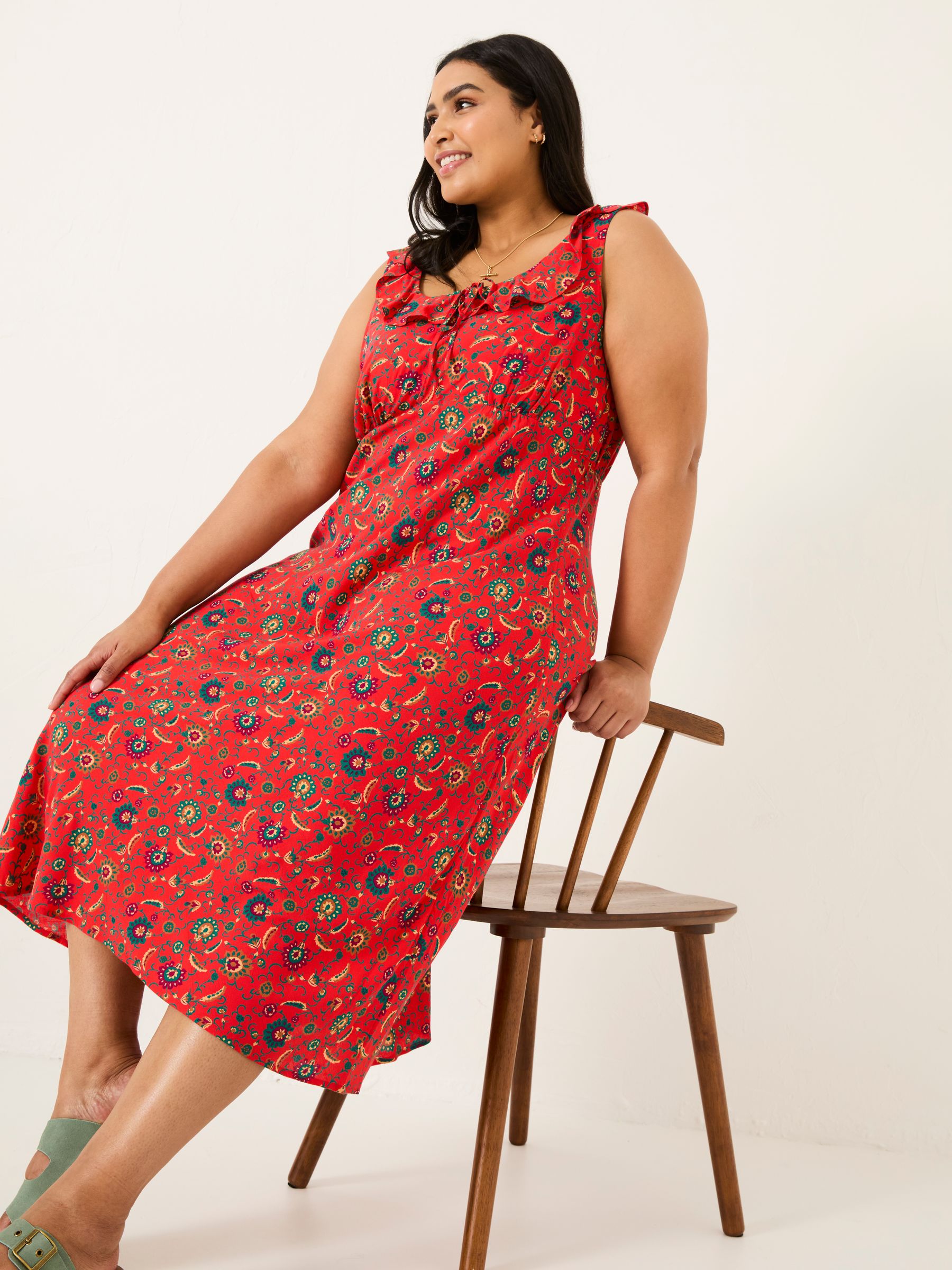 Ali Burnt Orange Utopia Paisley Frill Midi Dress - Image 6 of 10