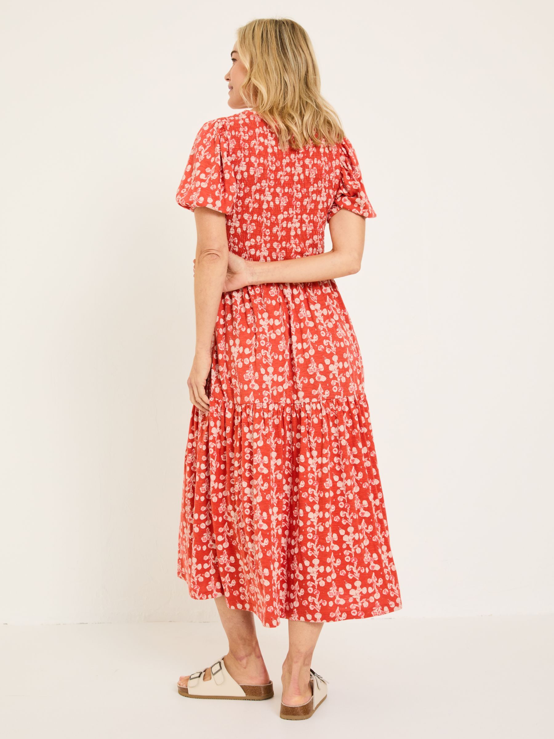 Danielle Burnt Orange Painted Bloom Midi Dress - Image 2 of 10