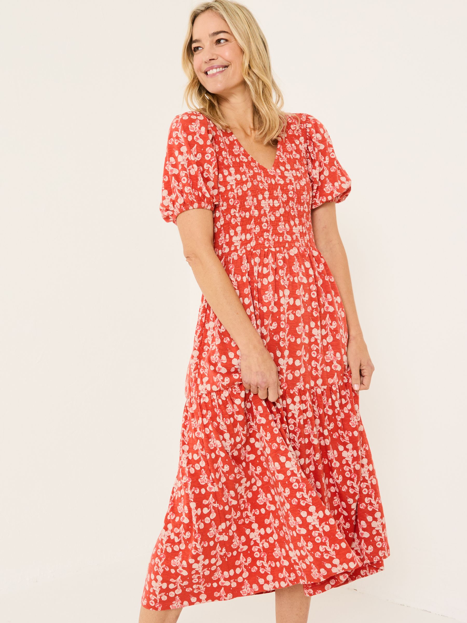 Danielle Burnt Orange Painted Bloom Midi Dress - Image 3 of 10
