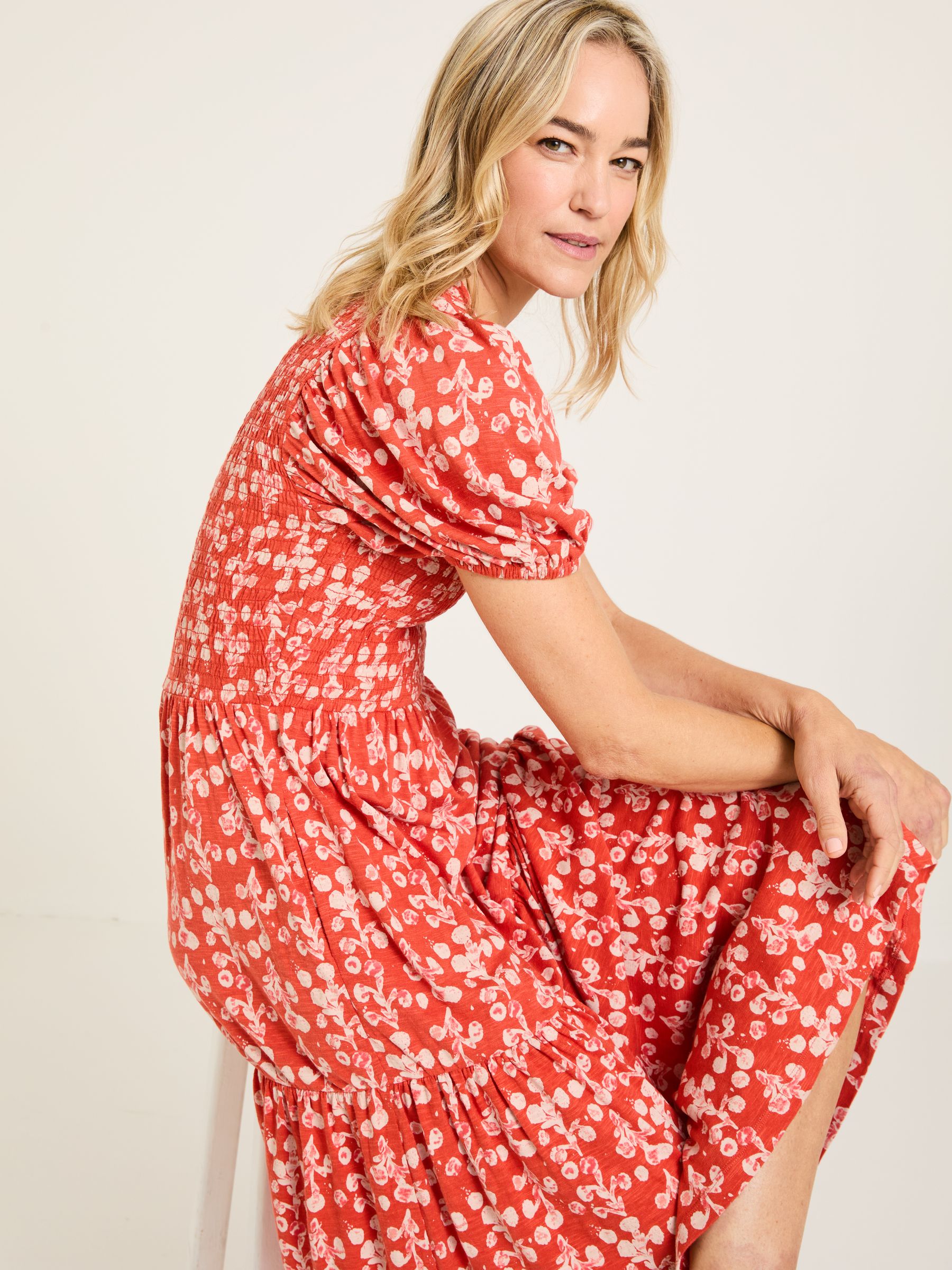 Danielle Burnt Orange Painted Bloom Midi Dress - Image 4 of 10