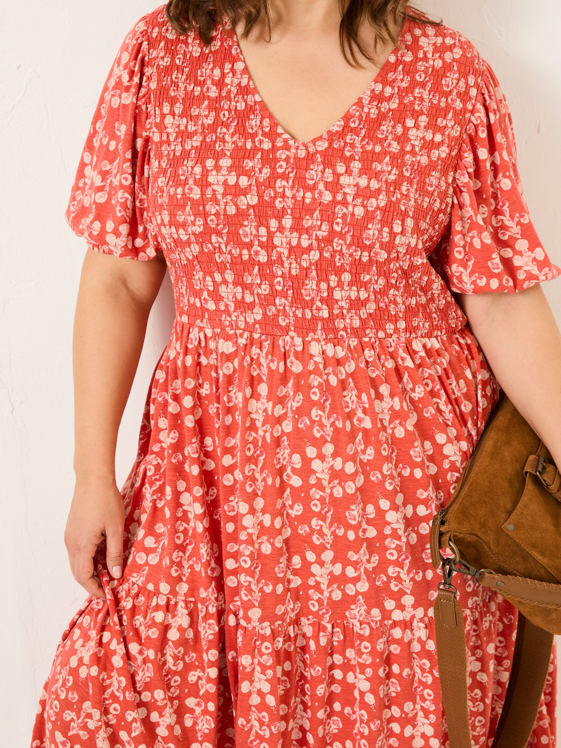 Danielle Burnt Orange Painted Bloom Midi Dress - Image 6 of 10
