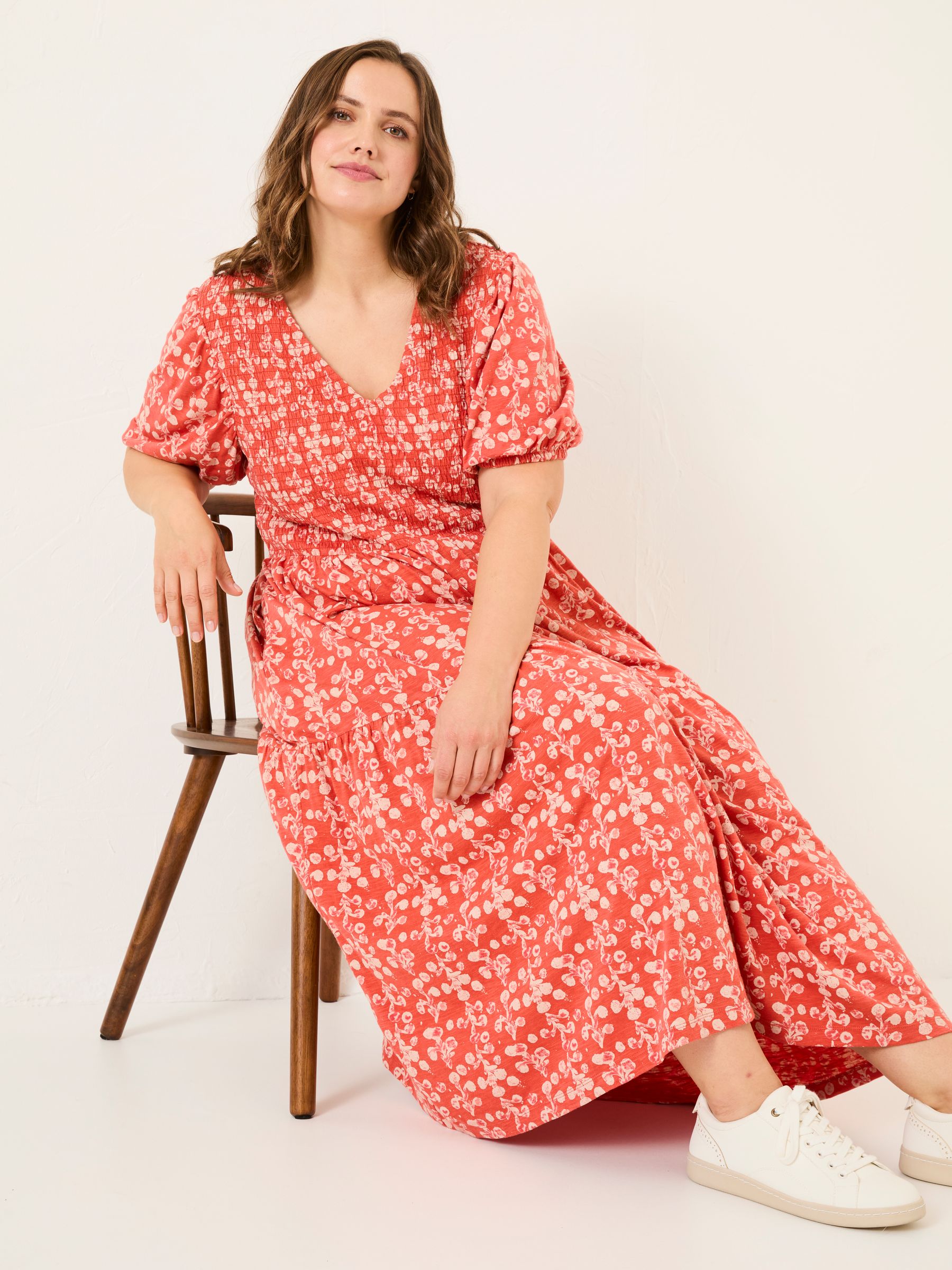 Danielle Burnt Orange Painted Bloom Midi Dress - Image 7 of 10