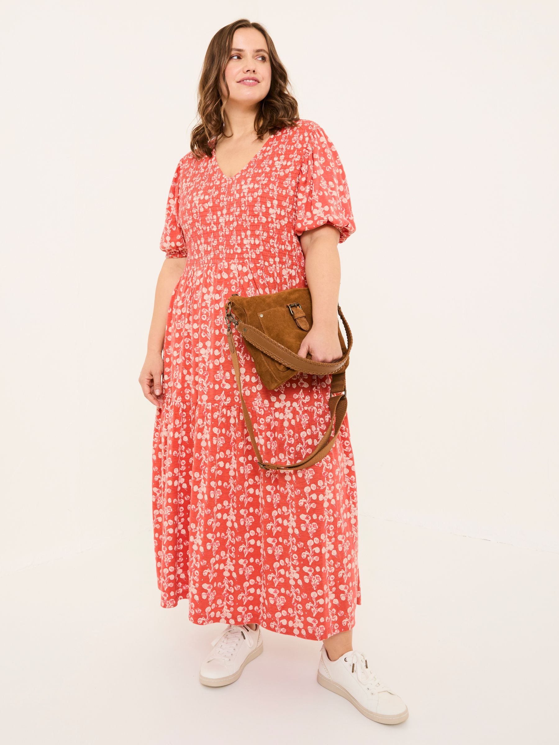 Danielle Burnt Orange Painted Bloom Midi Dress - Image 9 of 10