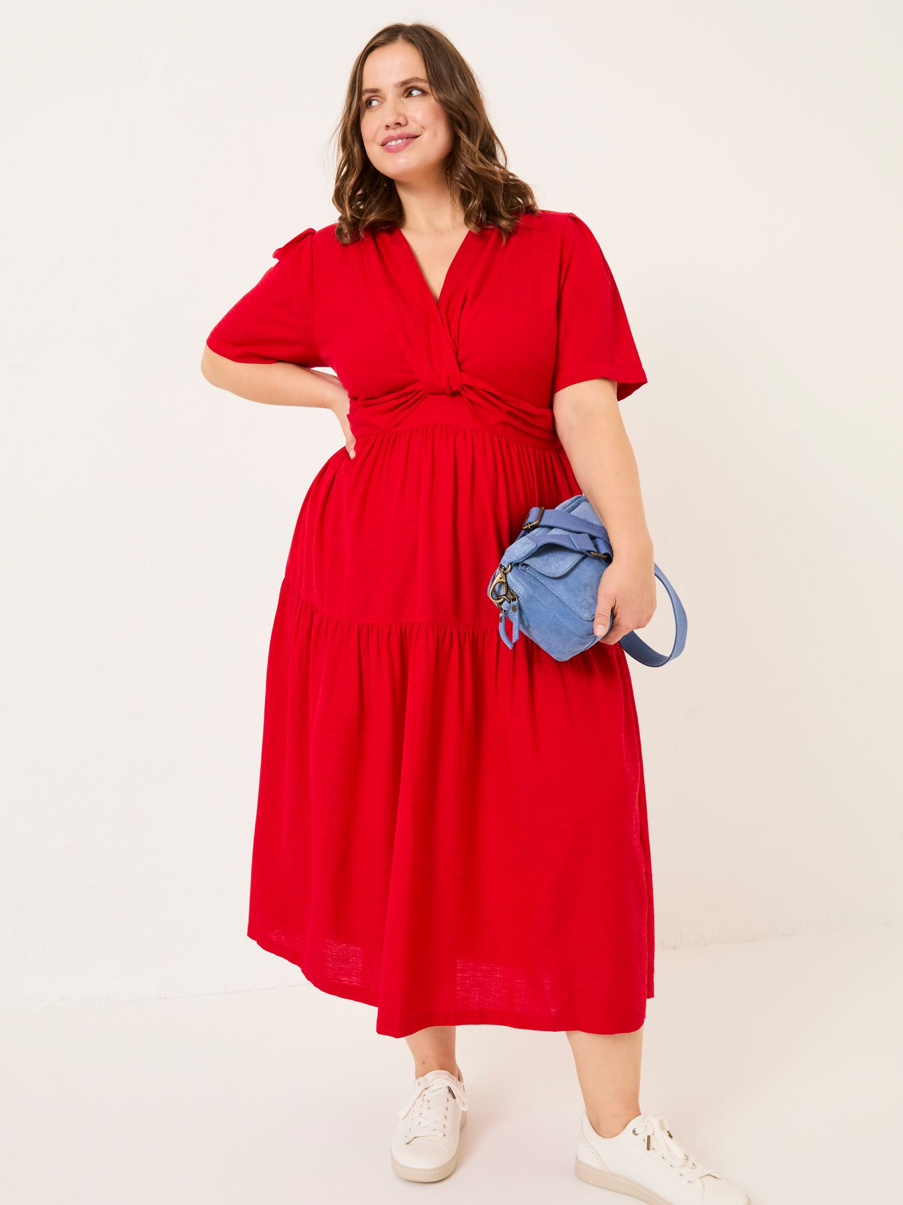 bright red midi dress Pop of Confidence Midi Dress
